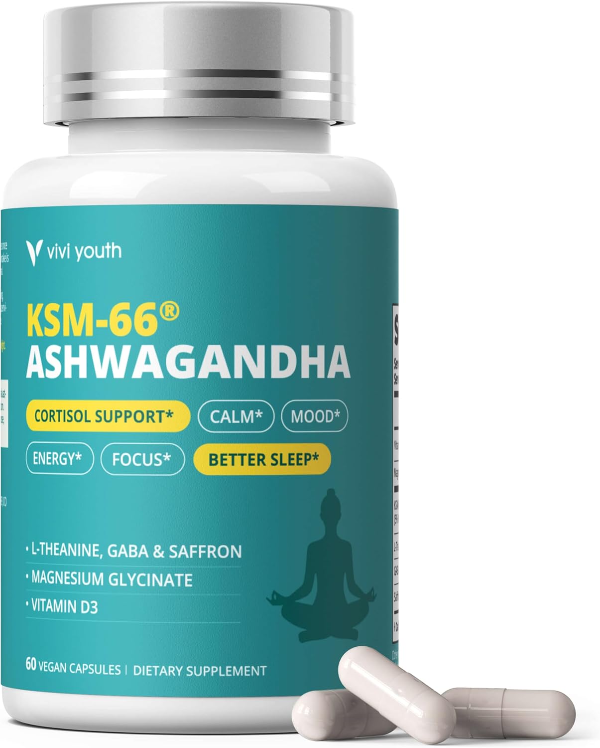 KSM-66 Ashwagandha Supplement for Women Mood Support 60 Vegan Ct | with L-Theanine, GABA, Saffron, Magnesium Glycinate & Vitamin D3 for Calm & Focus, 3rd Party Tested, Gluten Free, Non-GMO