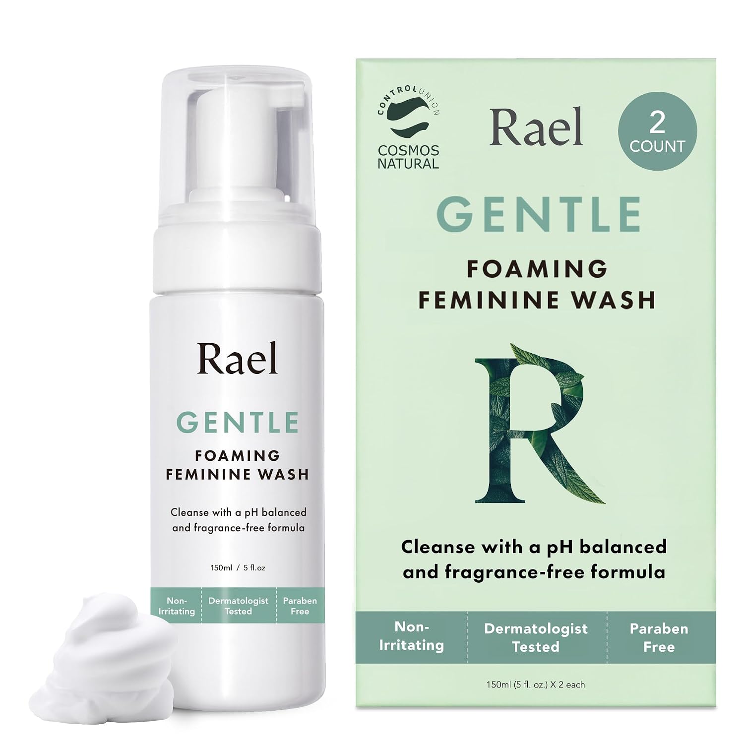 Rael Gentle Feminine Wash, Foaming Cleanser for Intimate Care (5 oz, 2 Pk)