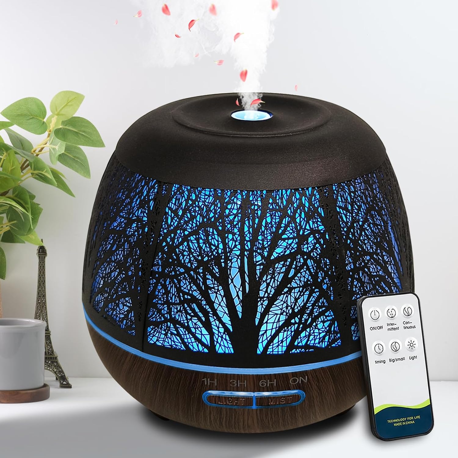 Aesthetic Tree of Life Metal Essential Oil Diffuser for Large Room, | 400ML Long-lasting Sent, Quiet Ultrasonic Humidifier with Remote, 7-Color LED Light, Unique Home Decor & Relaxation Gifts