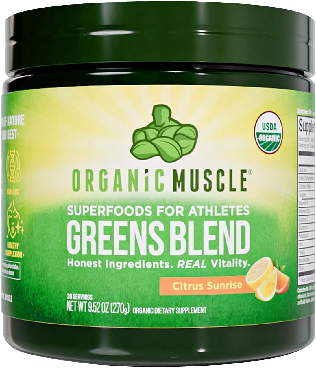 Organic Muscle Super Greens Powder Superfood, Lemon Flavor, 30 Servings | USDA Certified Organic with Spirulina, Chlorella, Matcha, Probiotics, Plant Based, Vegan, Keto, Non-GMO, Lemon Flavor