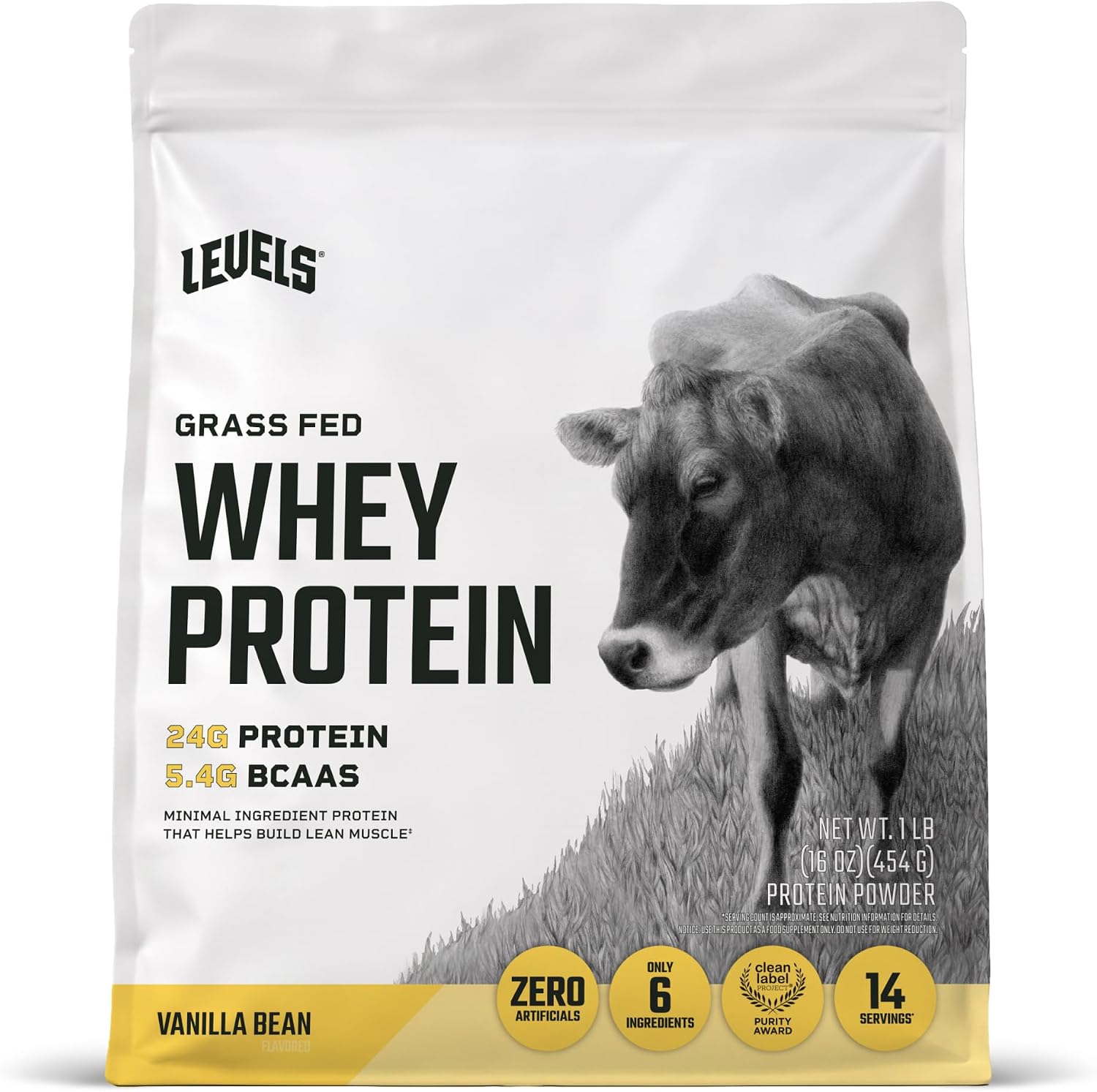 Levels Whey Protein Powder, No Artificial Ingredients, Vanilla Bean, 1LB