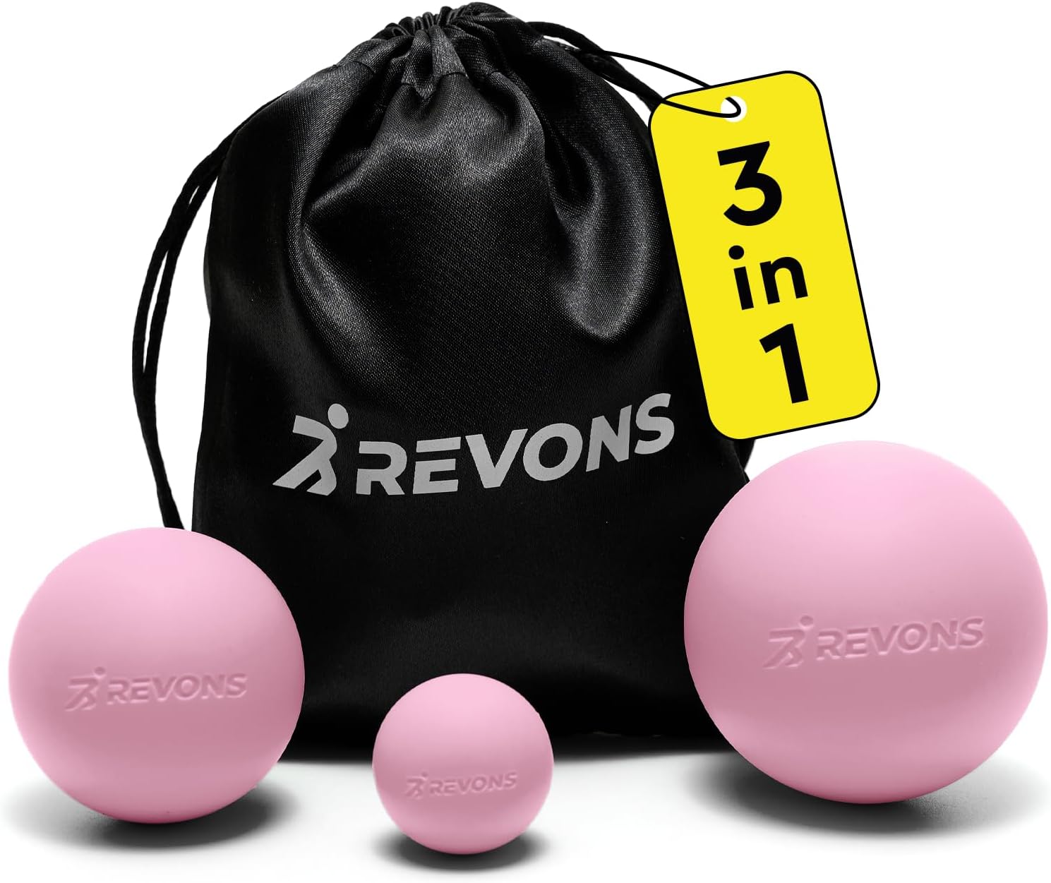 3 in 1 Massage Ball Set – Lacrosse Balls for Myofascial Release, Back Pain Relief, Face Fitness, Trigger Points, Yoga, Physical Therapy, Muscle Recovery and Soft Deep Tissue Massage (Pink)