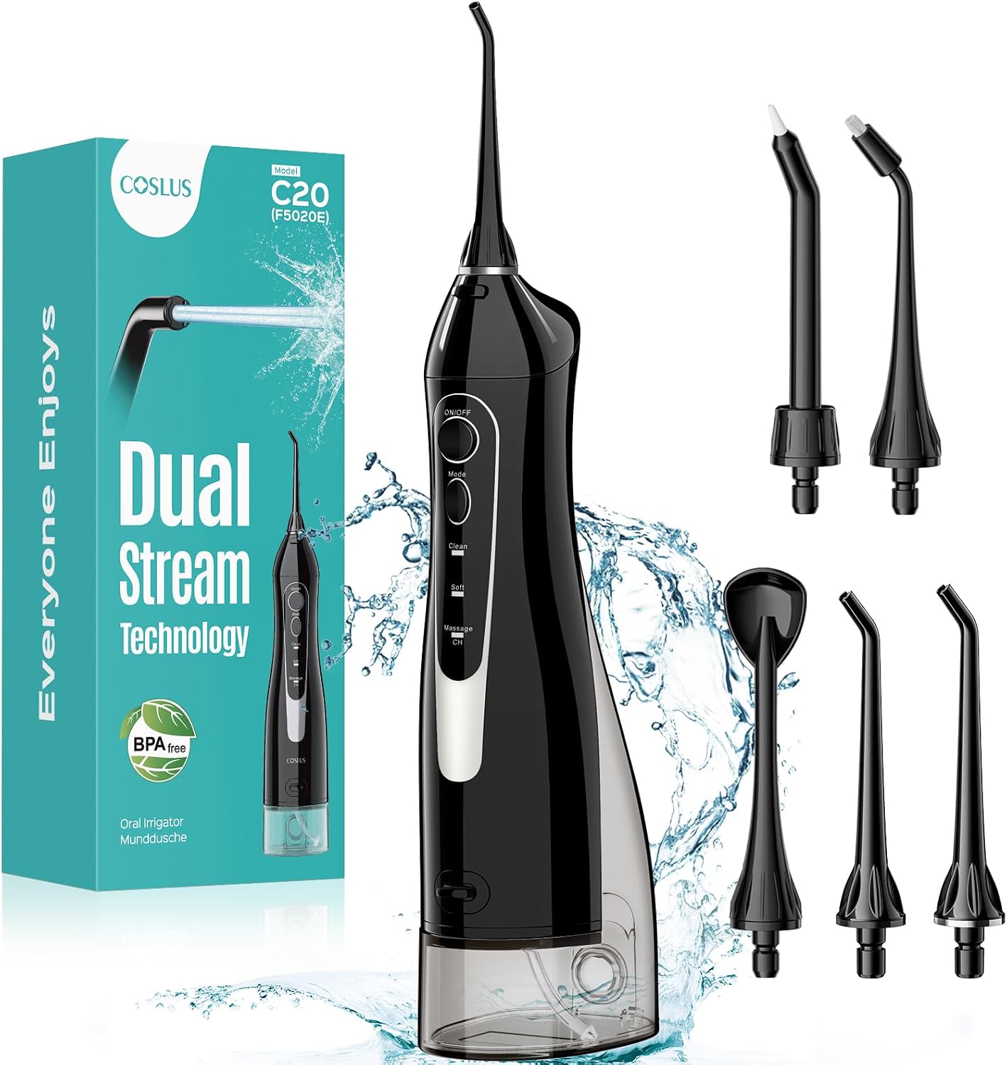 COSLUS ADA Accepted C20 Water Dental Flosser Teeth Pick, 300ML Larger Tank