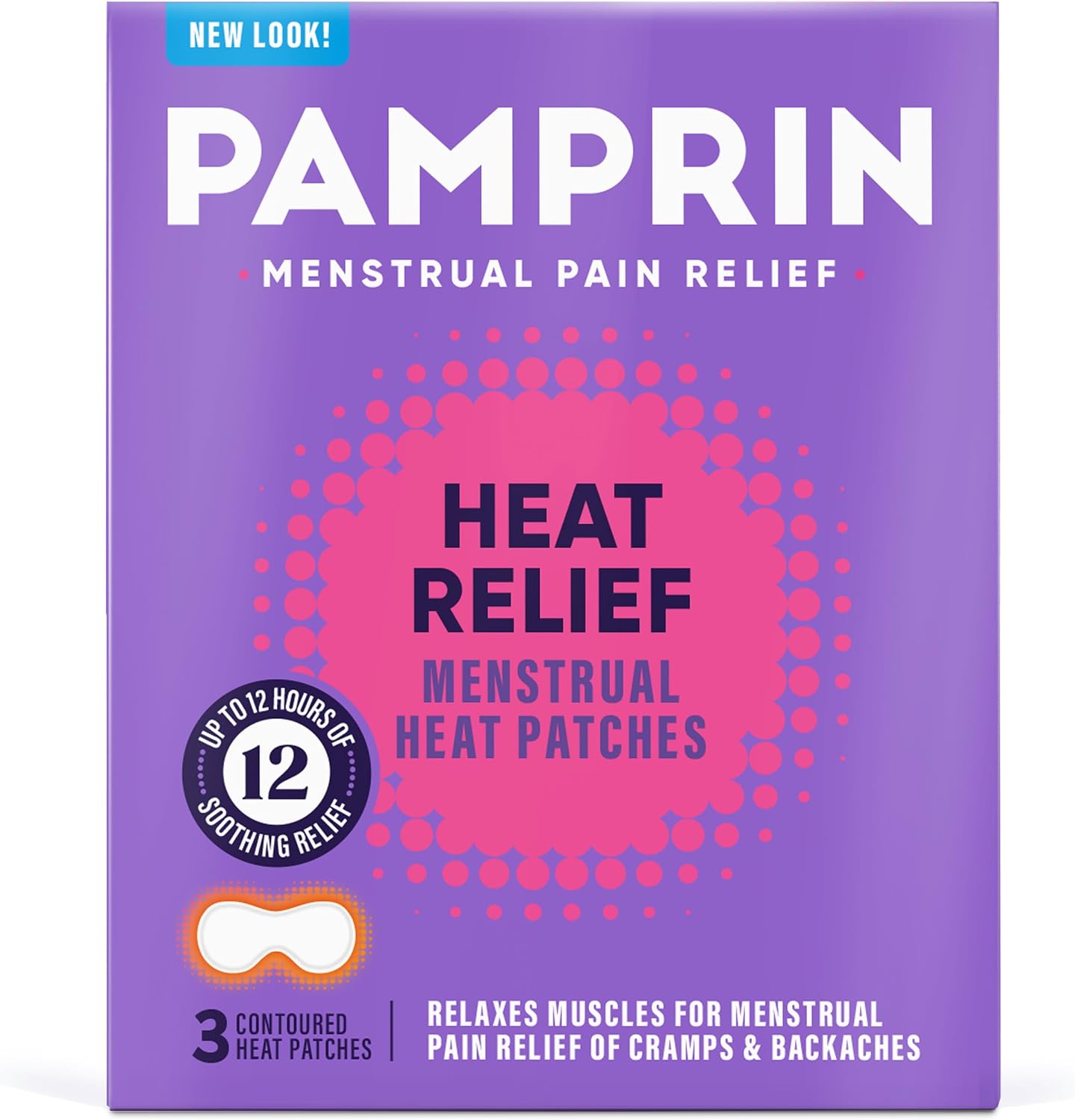 Pamprin Heat Relief Menstrual Patches for Portable Menstrual Pain Relief of Cramps and Backaches, 3 Count