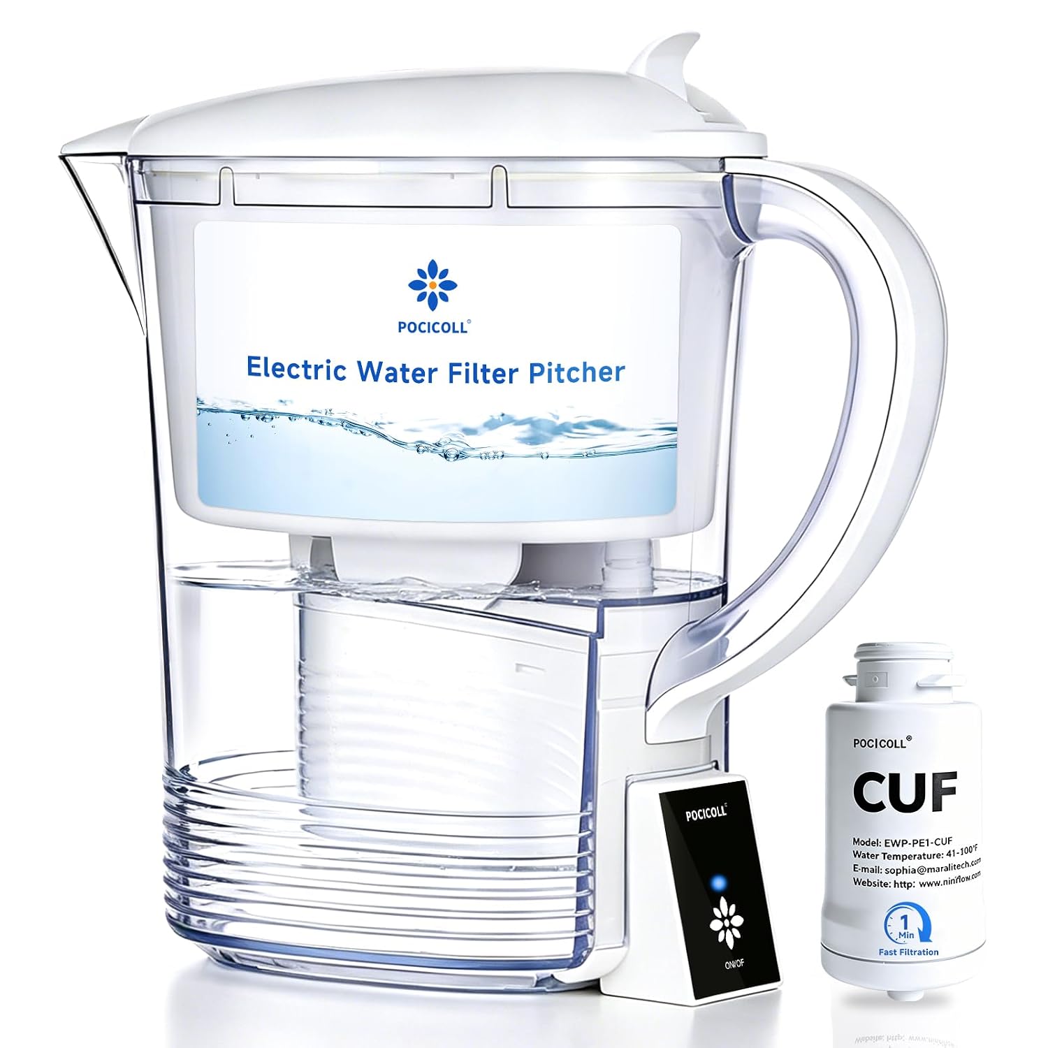Electric Water Filter Pitcher, BPA-Free Water Filtration Pitcher