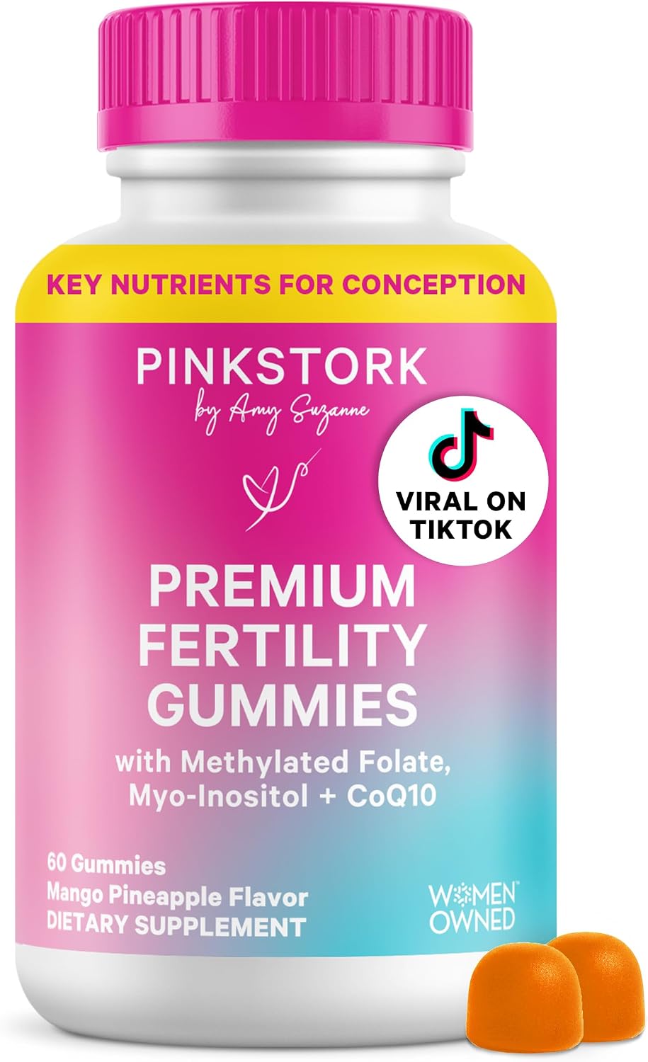 Pink Stork Fertility Gummies for Women, 60 Count | Preconception Support with CoQ10, Myo-Inositol, Methylated Folate, Zinc | OBGYN-Formulated | Hormone Balance & Cycle Support