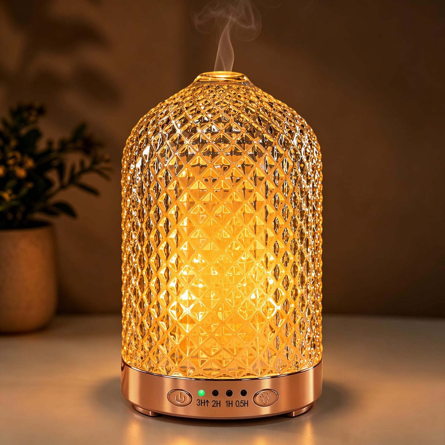 Essential Oil Diffuser for Home, Glass 120 ml | 7 Color Lights, Quiet Aromatherapy Diffuser, Auto Shut-Off & Timer for Bedroom Office, Gifts for Women – White Ripple Glass