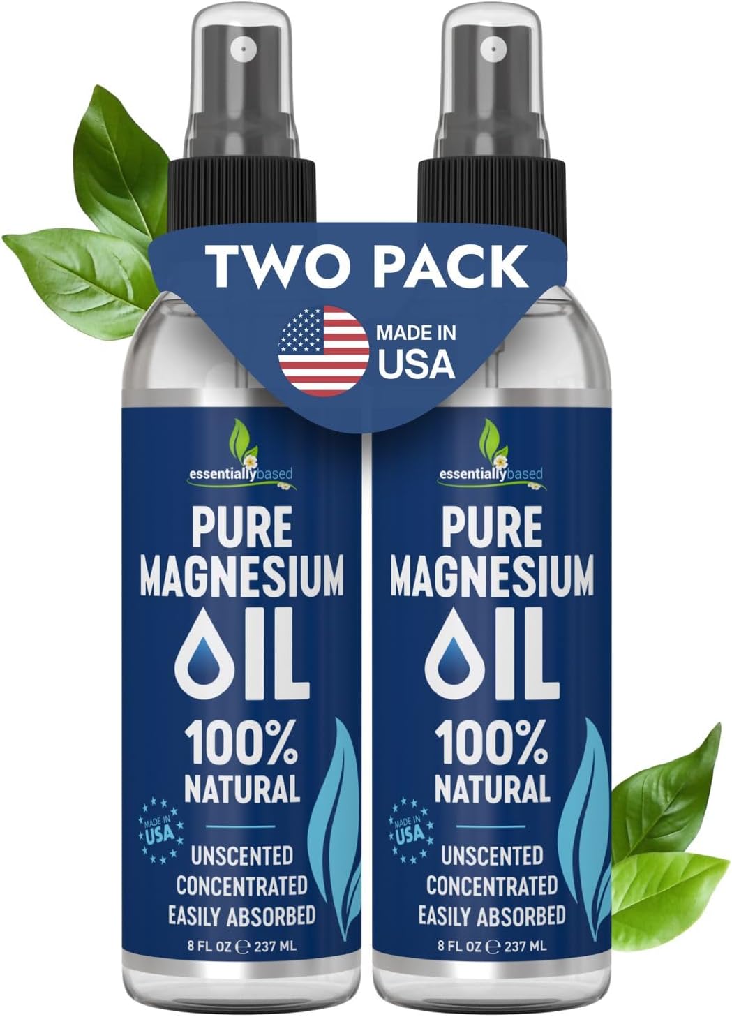 Pure Magnesium Oil Spray for Sleep, Feet & Leg Cramps – 8oz – 2 Pack