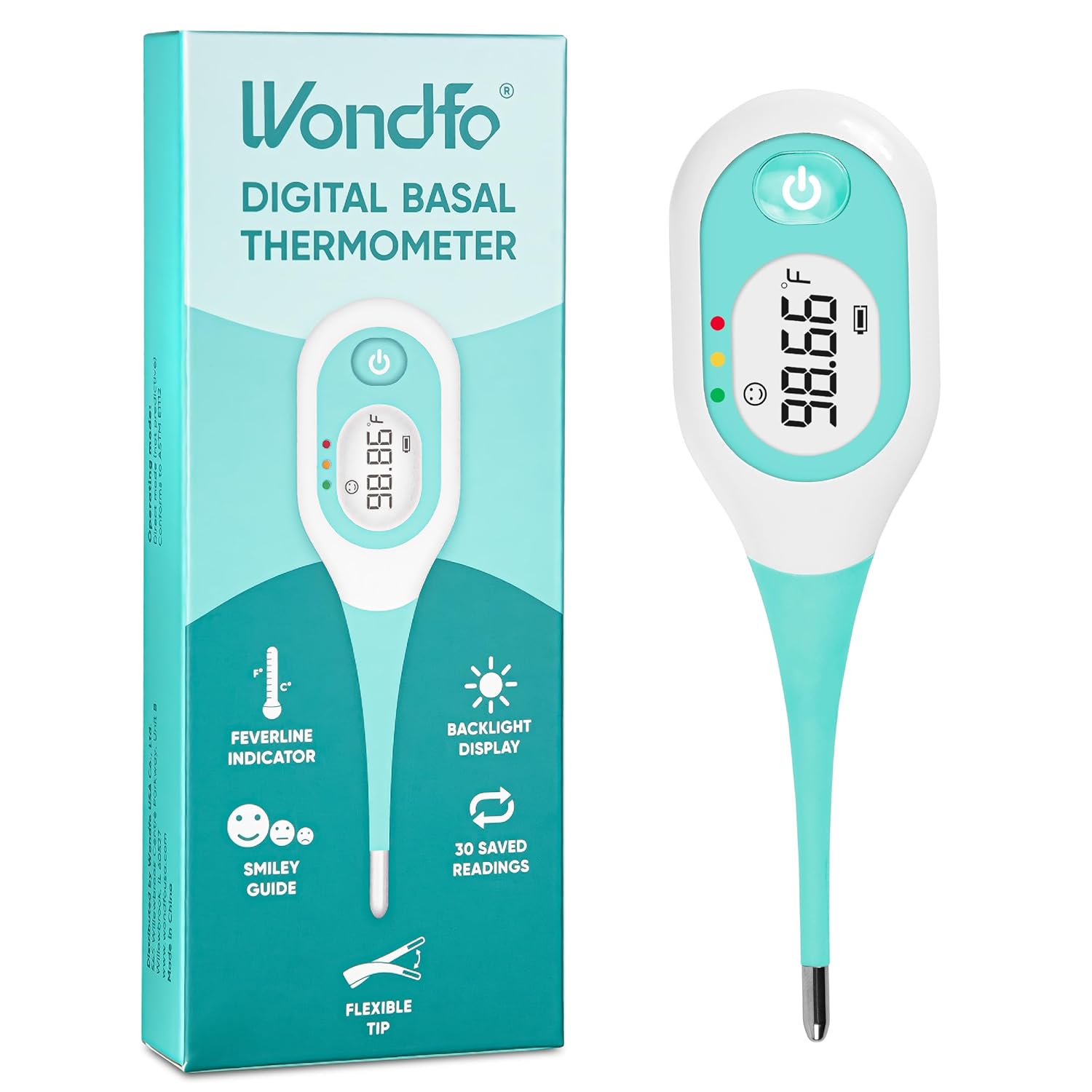Wondfo Basal Body Thermometer for Ovulation – BBT Thermometer with Face Indicator, 60s Fast Reading, 30 Memory Recall, High Precision Fertility Thermometer, Waterproof