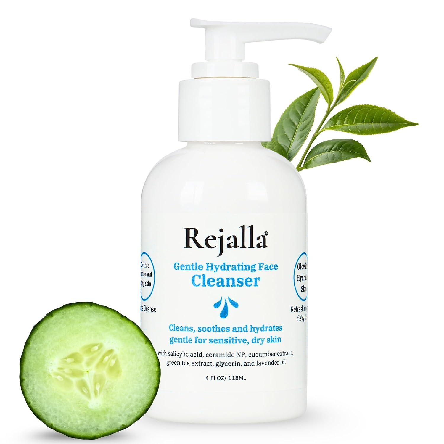 Face Wash for Women – Gentle Hydrating Facial Cleanser with Salicylic Acid, Ceramide, Glycerin, Cucumber & Green Tea – Face Cleanser for Sensitive, Dry & Mature Skin — Makeup Remover – 4 oz