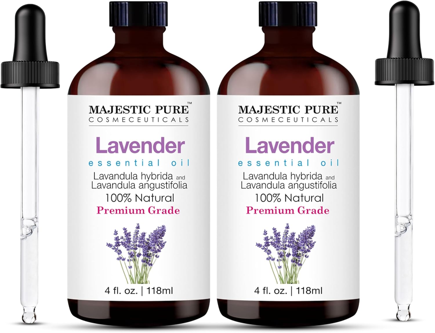 Majestic Pure Lavender Essential Oil for Diffuser – 4 Fl Oz (Pack of 2) | 100% Pure & Natural Ideal for diffuser use, aromatherapy, massage, soap making, candle making home fragrance