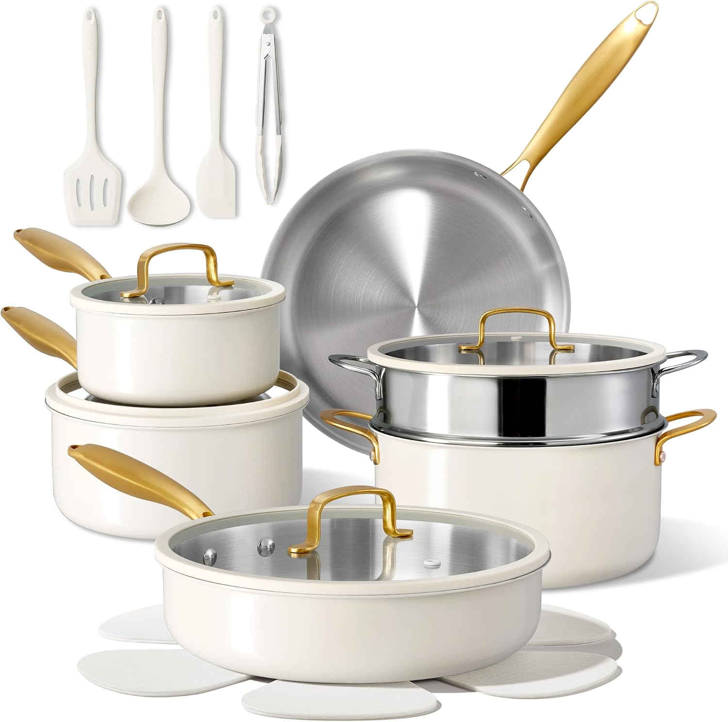 CAROTE 18 PCS Stainless Steel Cookware Set, Pots and Pans Set