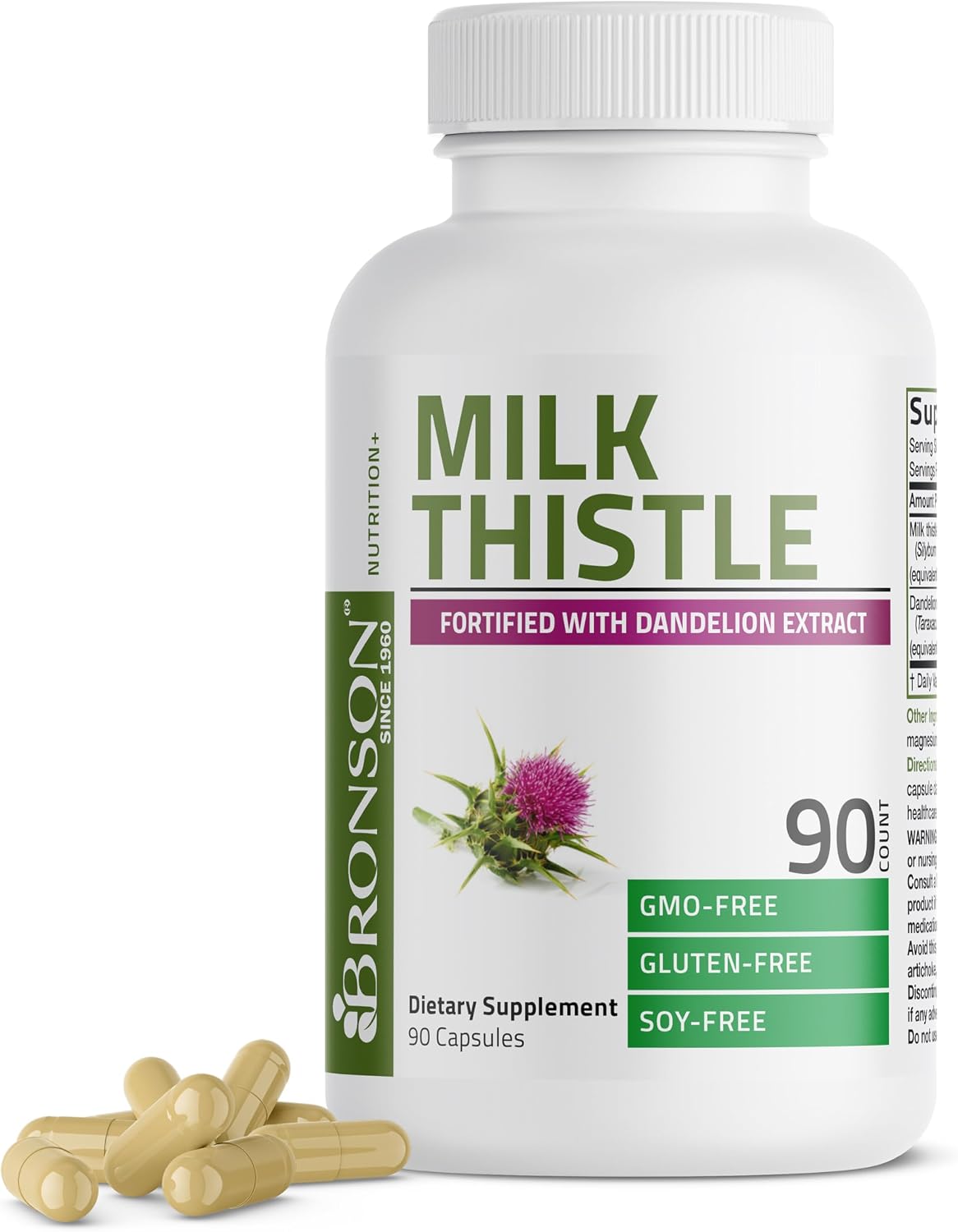 Bronson Milk Thistle Silymarin Marianum & Dandelion Extract, 90 Capsules