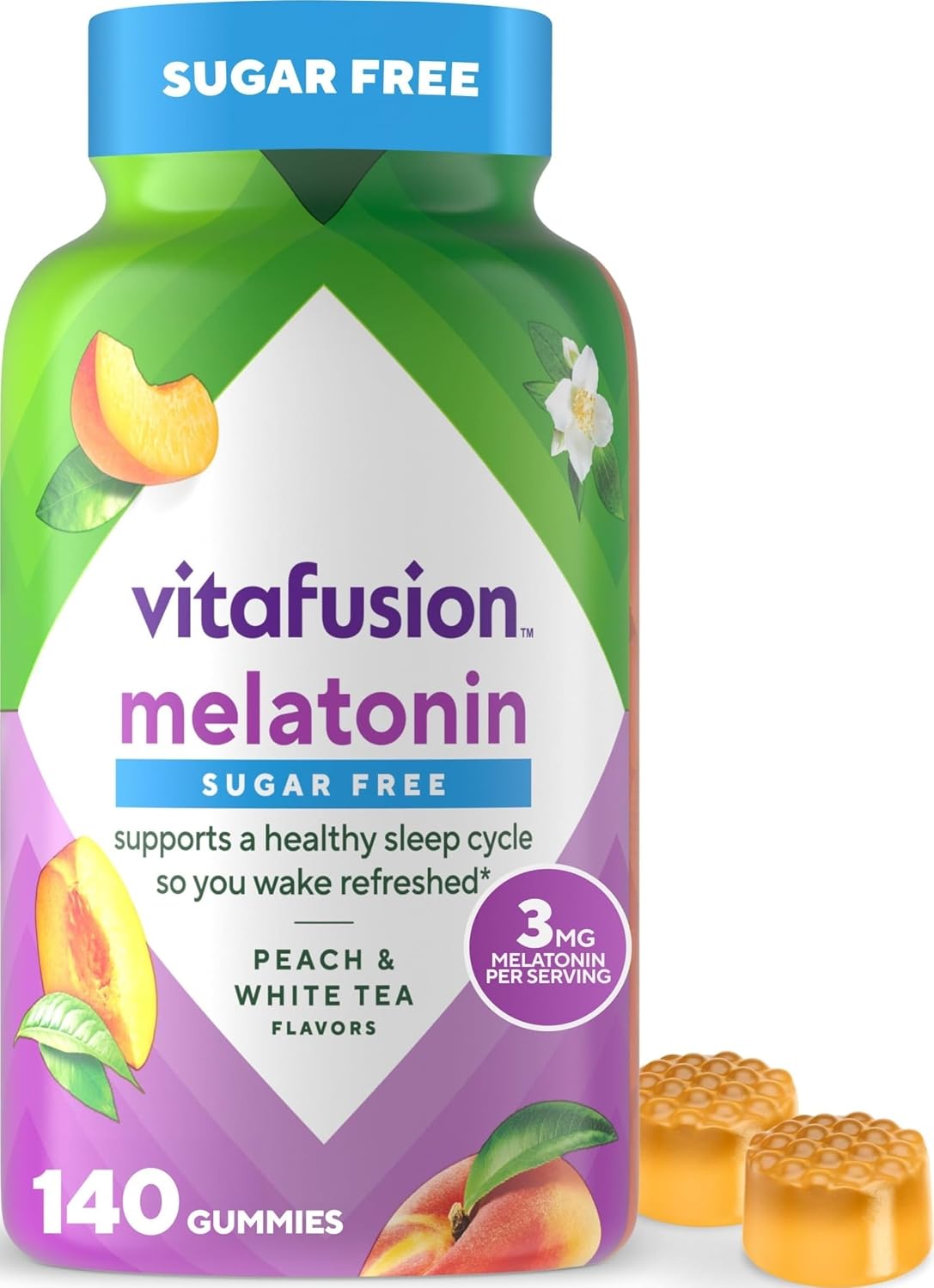 Vitafusion Melatonin Gummy Vitamins, 140 Count (Pack of 1) | Peach and White Tea Flavors | Gluten and Dairy Free Supplement