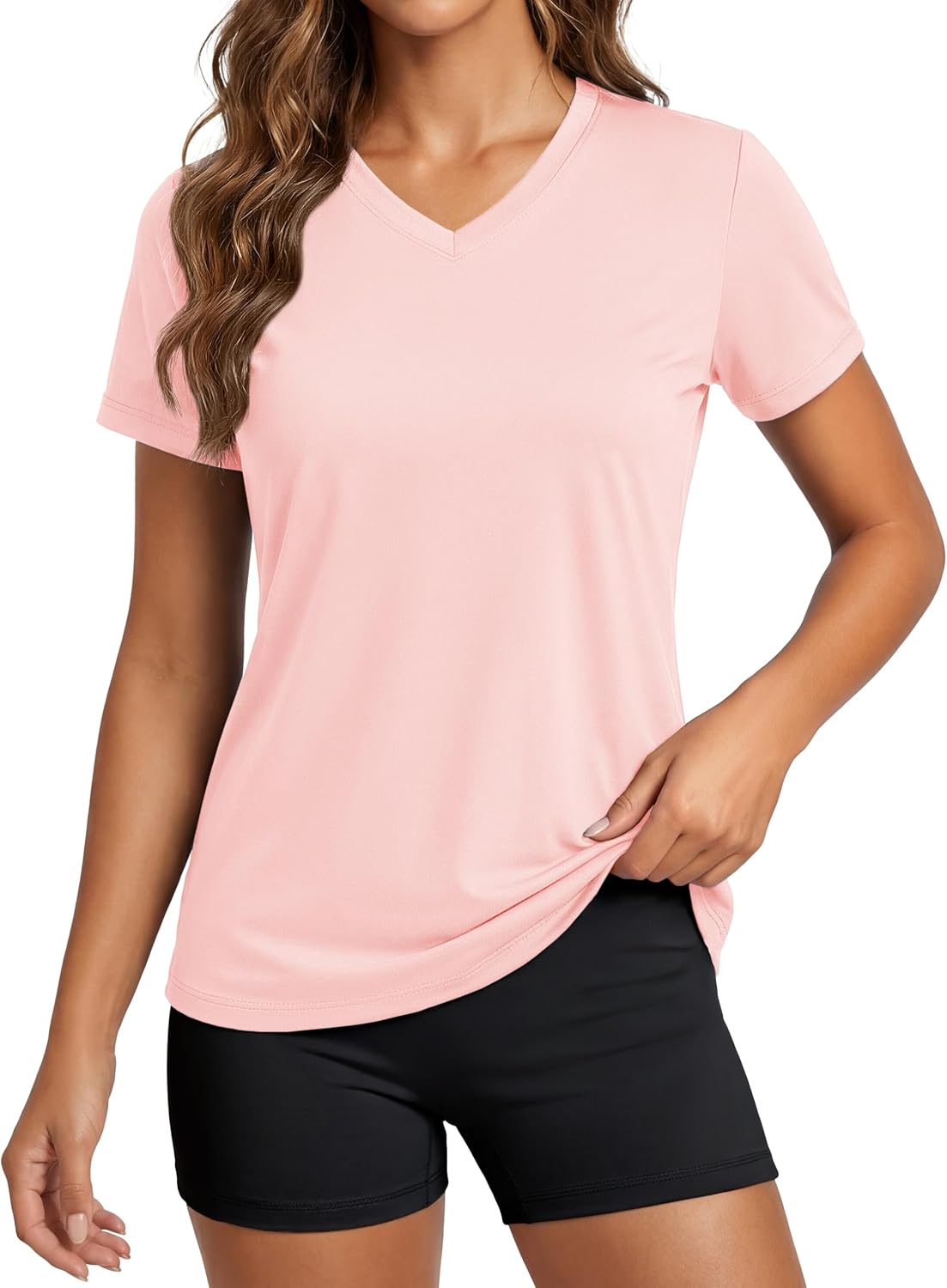 MAGCOMSEN Women’s Workout Tops Short Sleeve UPF 50+ Athletic Shirts Quick Dry V-Neck T-Shirt Moisture Wicking Gym Tee