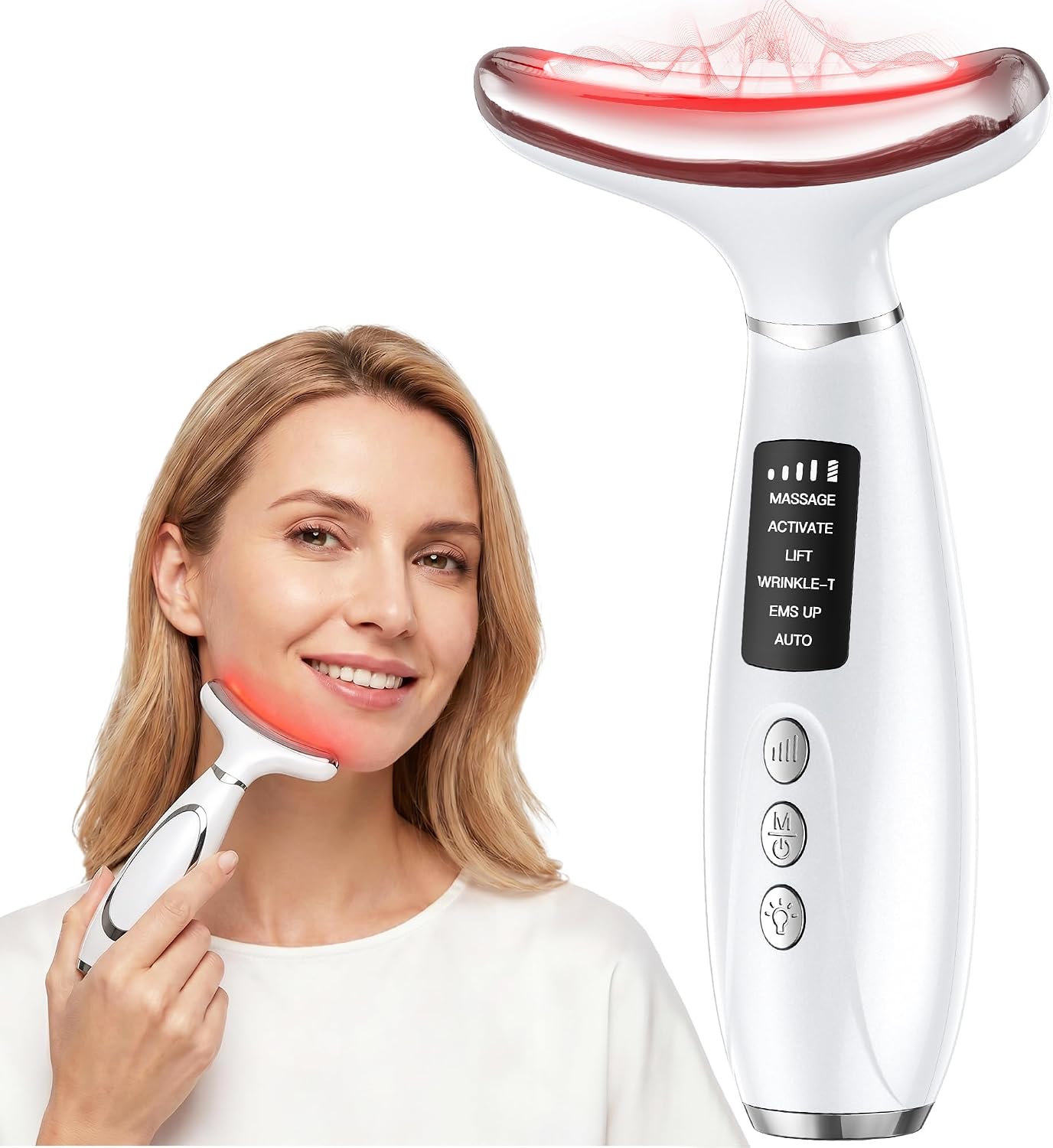 Red Light Therapy for Face and Neck, 7-Color LED Face Massager with EMS, Heat & Vibration, 6 Modes & 4 Intensities, Rechargeable Face Sculpting Tool for At-Home Skincare