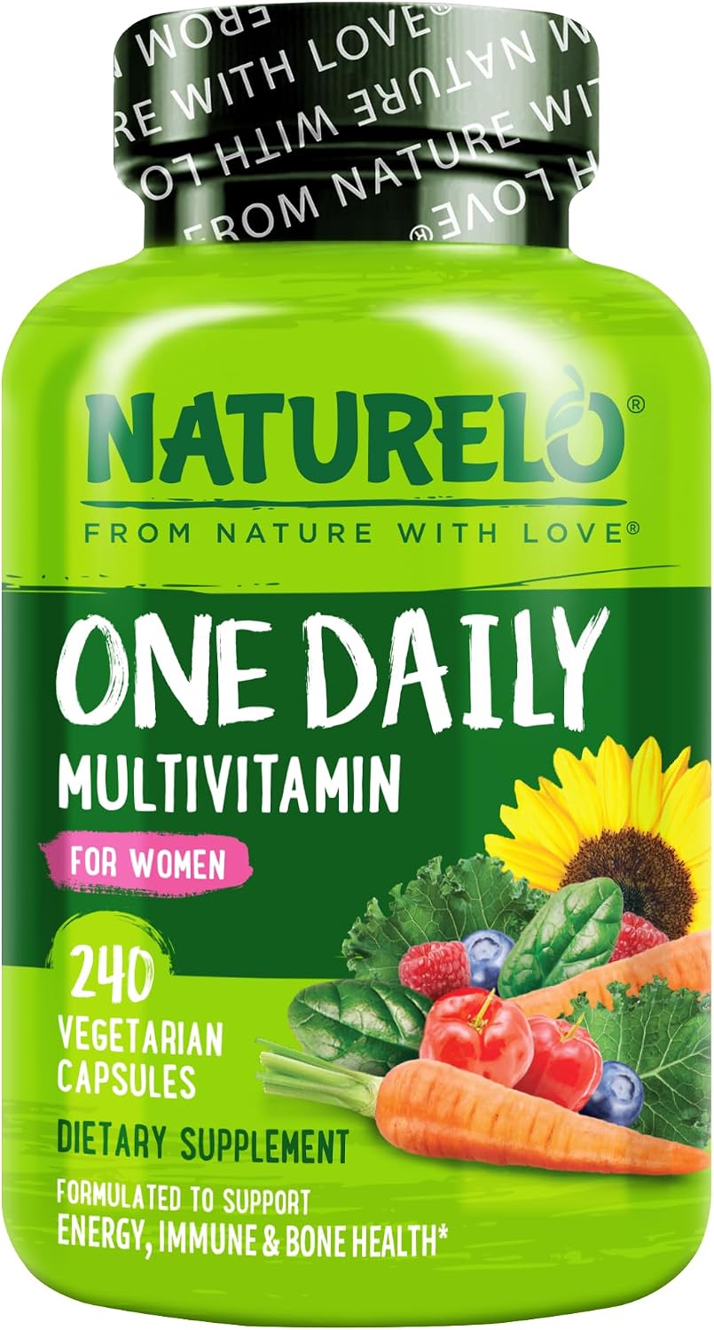 NATURELO One Daily Multivitamin for Women w/Vitamin B12, 240 Count | Energy Support, Whole Food Daily Women Multivitamin Supplement, Nourish Hair/Skin/Nail, Non-GMO, No Soy, Gluten Free