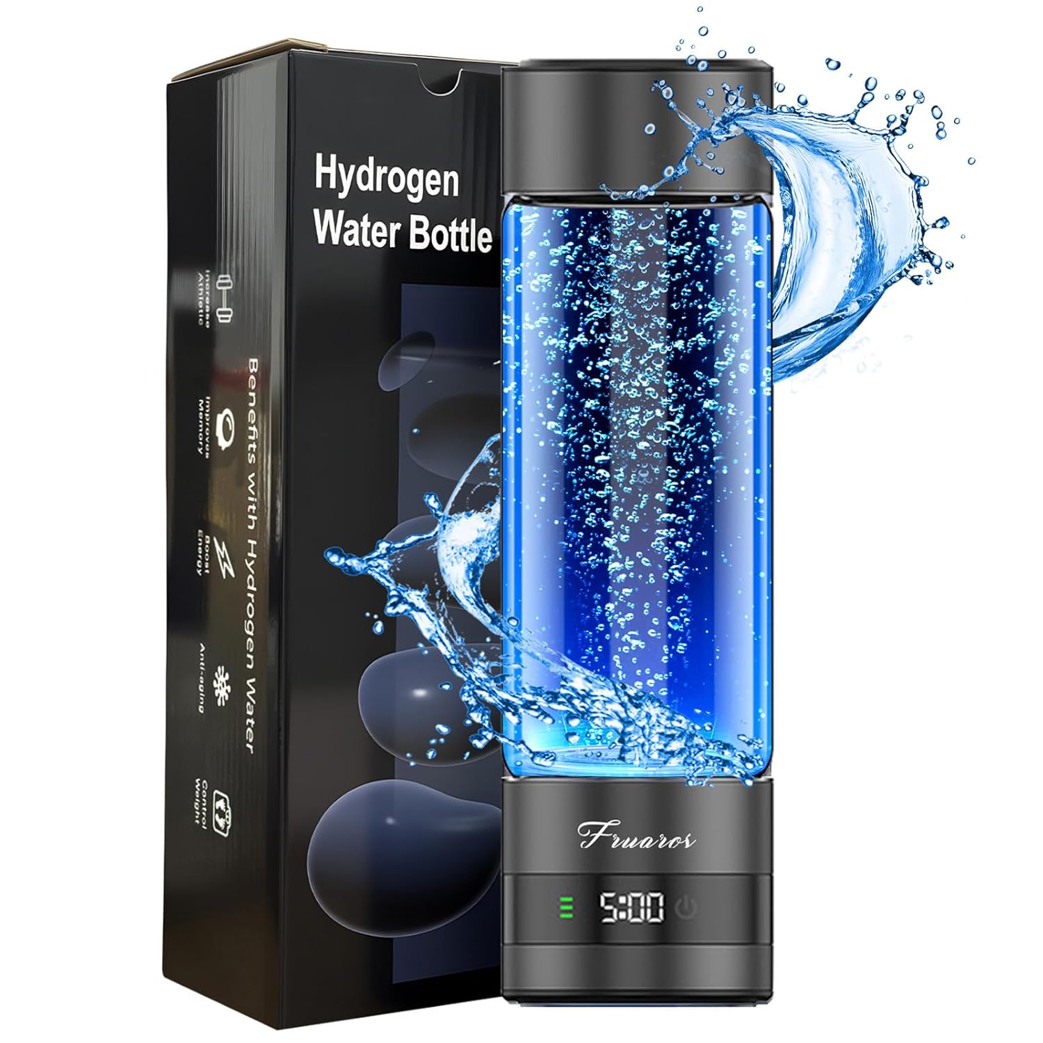 Hydrogen Water Bottle Generator – Portable Hydrogen Water Machine, Up to 6000 PPB | SPE/PEM Certified H₂ Tech | Hydrogen-Rich Water for Energy & Hydration | Healthy Gift for Family & Friends (Black)