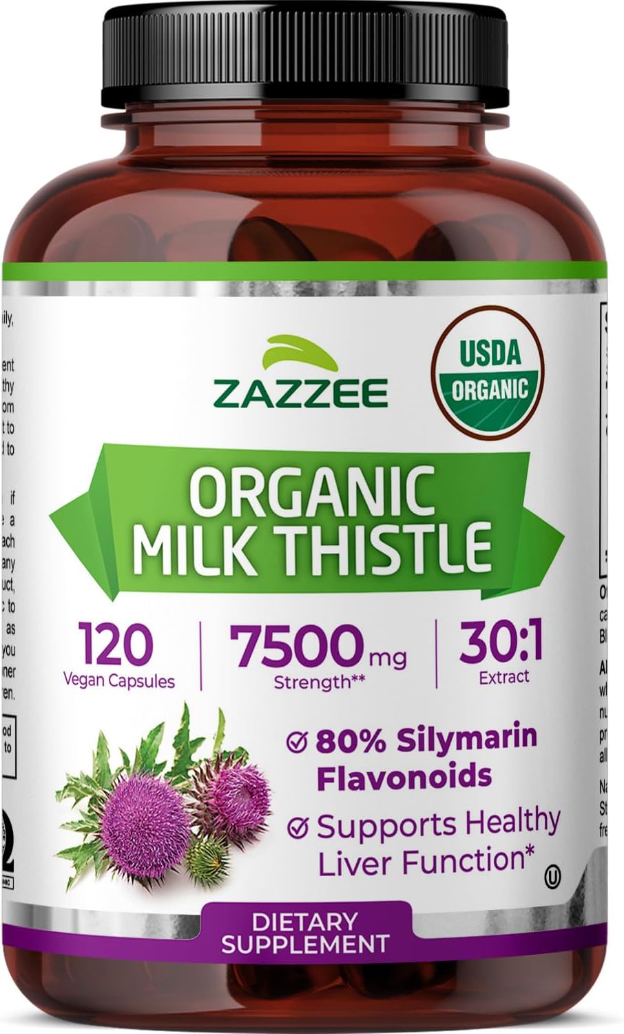 Zazzee USDA Organic Milk Thistle 30:1 Extract, 80% Silymarin, 120 Capsules