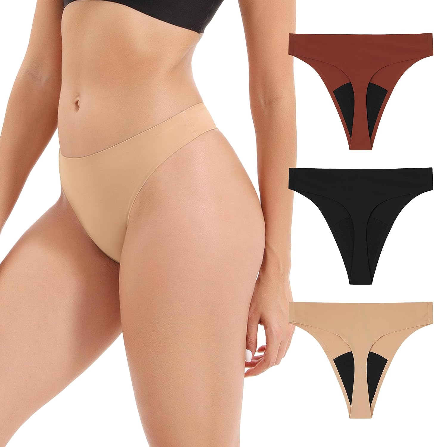 INNERSY Women’s Period Thongs Seamless Underwear 3-Pack