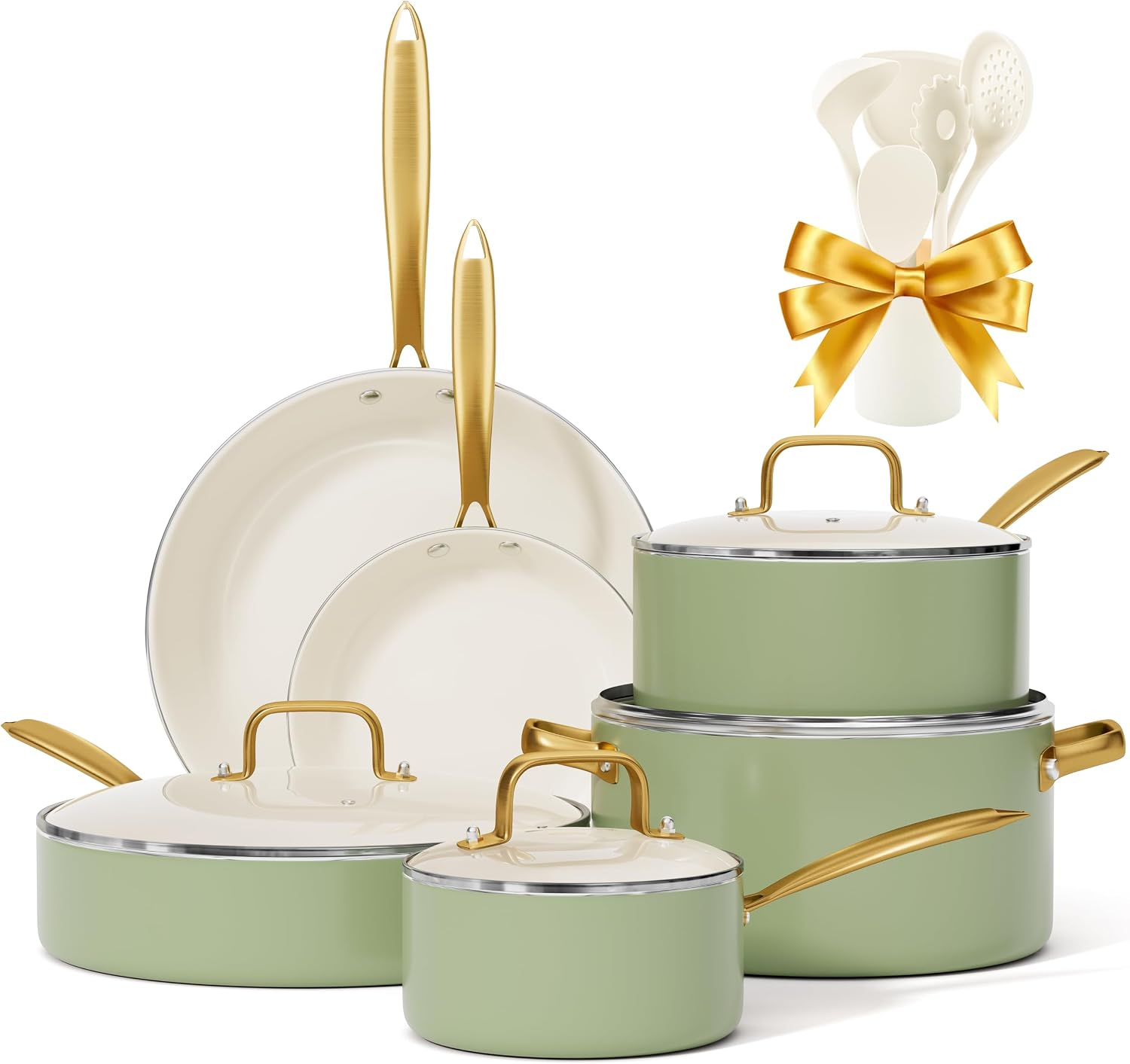 VONIKI Pots and Pans Set Non Stick Ceramic Cookware Set with Utensils Set
