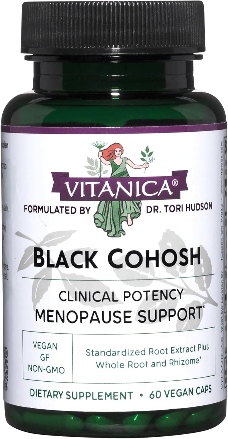 Vitanica Black Cohosh, from Root and Rhizome Extract, Vegan, 60 Capsules | Hormone Support with Black Cohosh Root, For Women in Perimenopausal and Menopausal Years, Herbal Supplement for Menopause