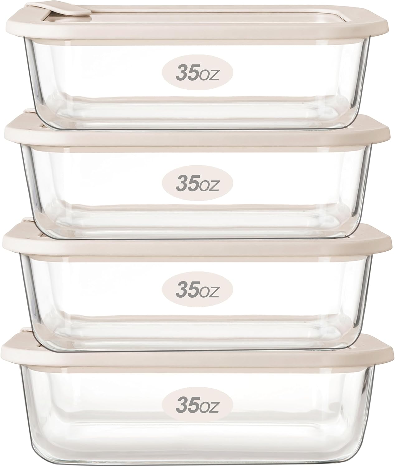 Urban Green Glass Food Storage Containers with Glass Lids, Microwave Safe Food Container Set, Airtight Food Container Set, LeakProof, 100% Plastic Free, White Color, 4pack