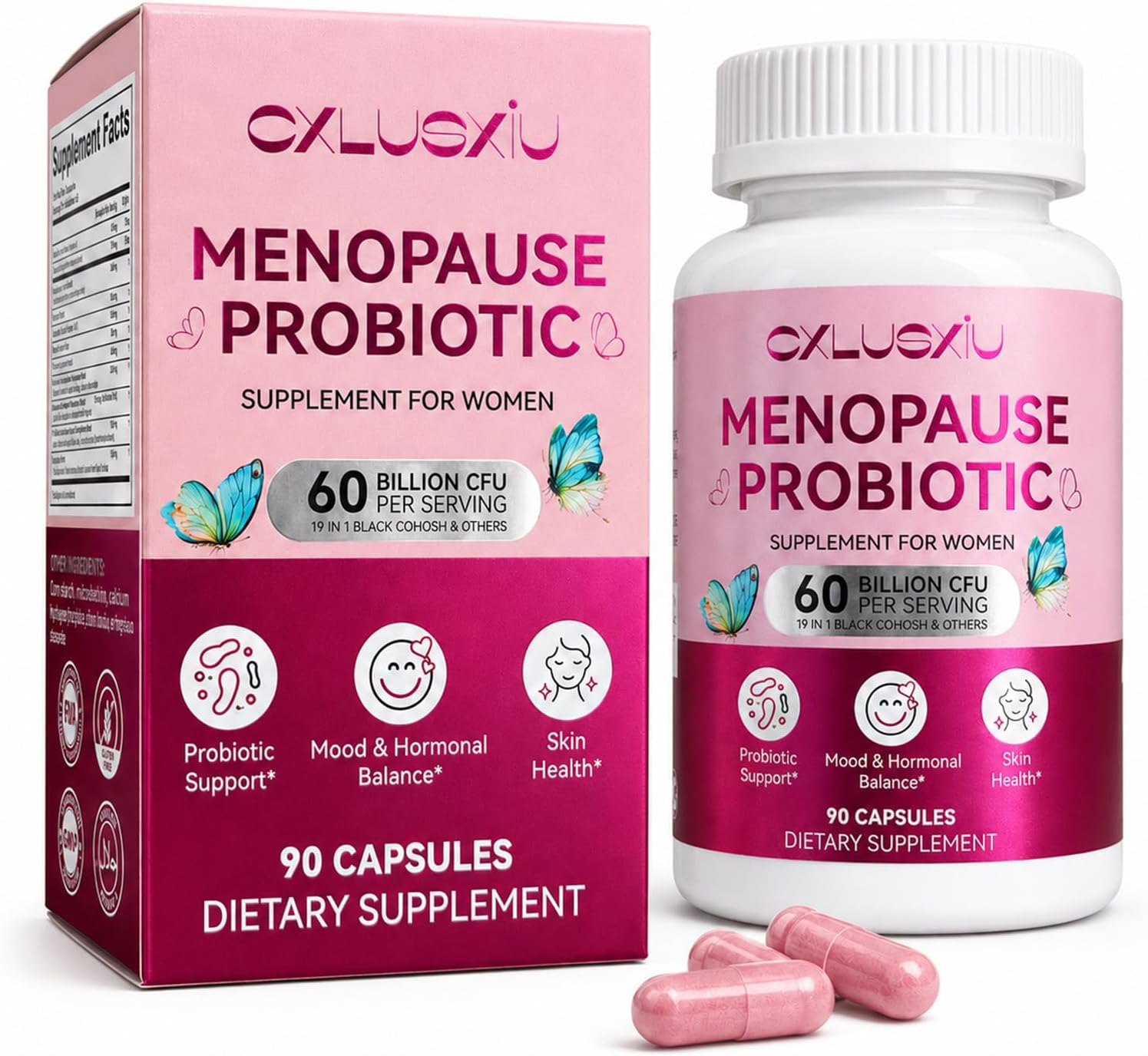 Menopause Supplement for Women, Night Sweat & Hormone Free Hot Flash Relief, Menopause Balance Capsules with Probiotics, Black Cohosh, Support Complete Pre Peri Post Menopause, 90 Capsules