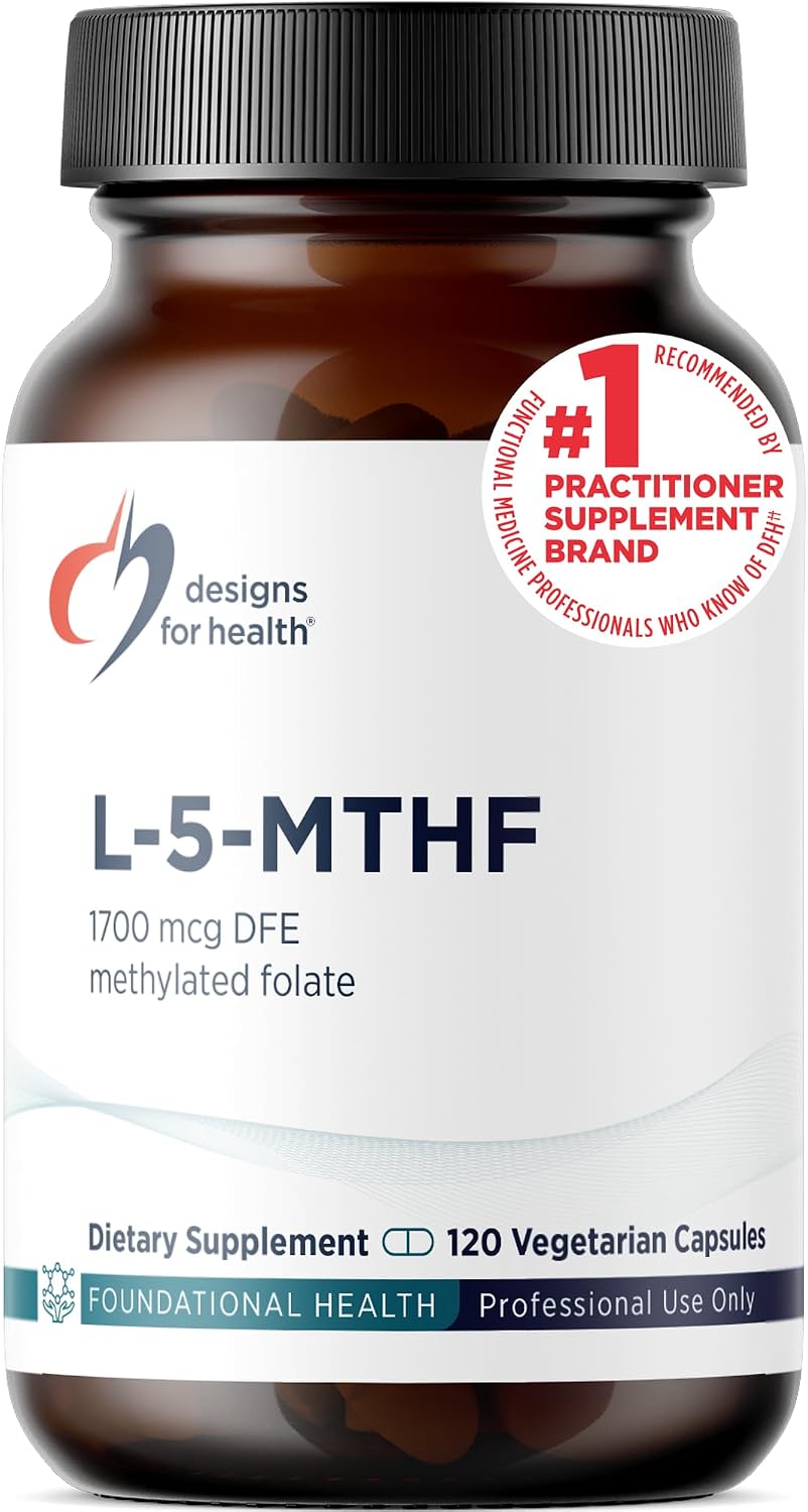 Designs for Health L 5-MTHF – Quatrefolic L Methylfolate Supplement 1mg (1700mcg DFE) – Methylated Folate Supplement for Women & Men – Supports Methylation – Non-GMO, Gluten Free (120 Capsules)
