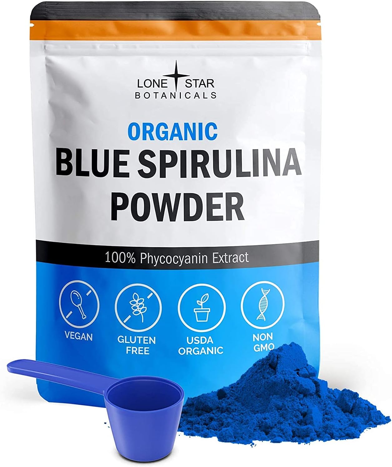 Lone Star Botanicals Organic Blue Spirulina Powder – 100% Pure Blue-Green Algae, No Fishy Smell, Vegan Superfood for Smoothies & Drinks, Non GMO, Gluten-Free, Vegan