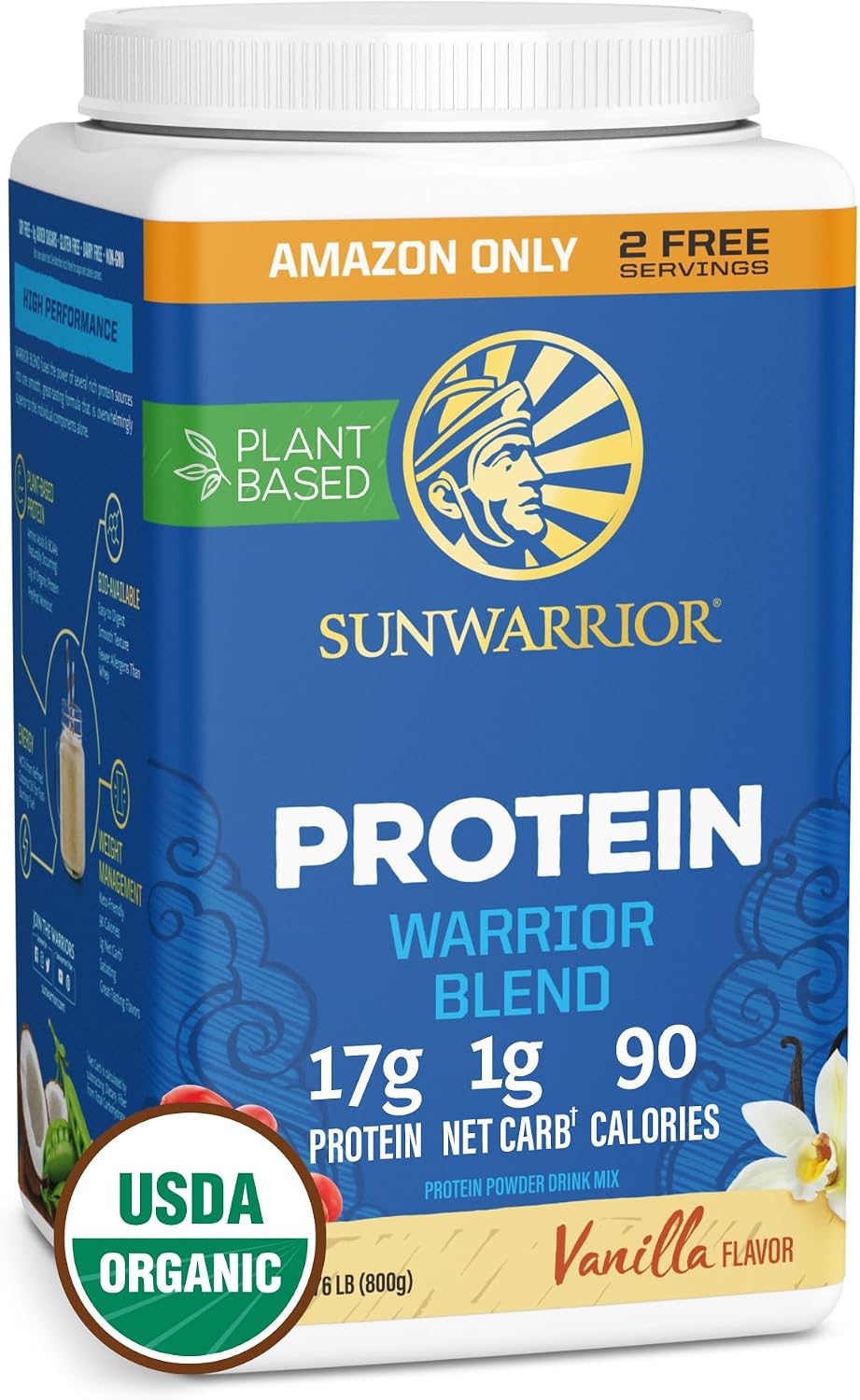 Sunwarrior Organic Plant Based Protein Powder, Vegan, Vanilla, 32 Servings