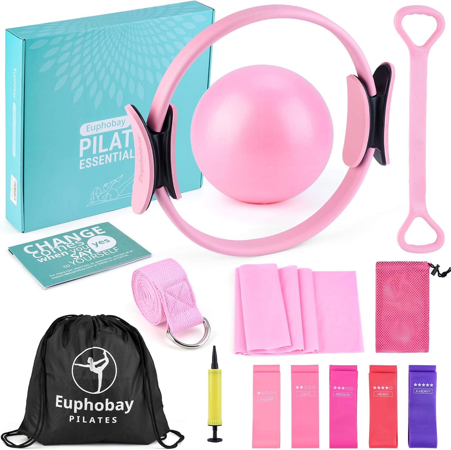 Pilates Essentials Kit for Women, Home Workout Pilates Kit with Ring, Mini Ball, Resistance Bands, Yoga Strap & More | Beginner Pilates Starter Kit for Toning, Strength & Flexibility