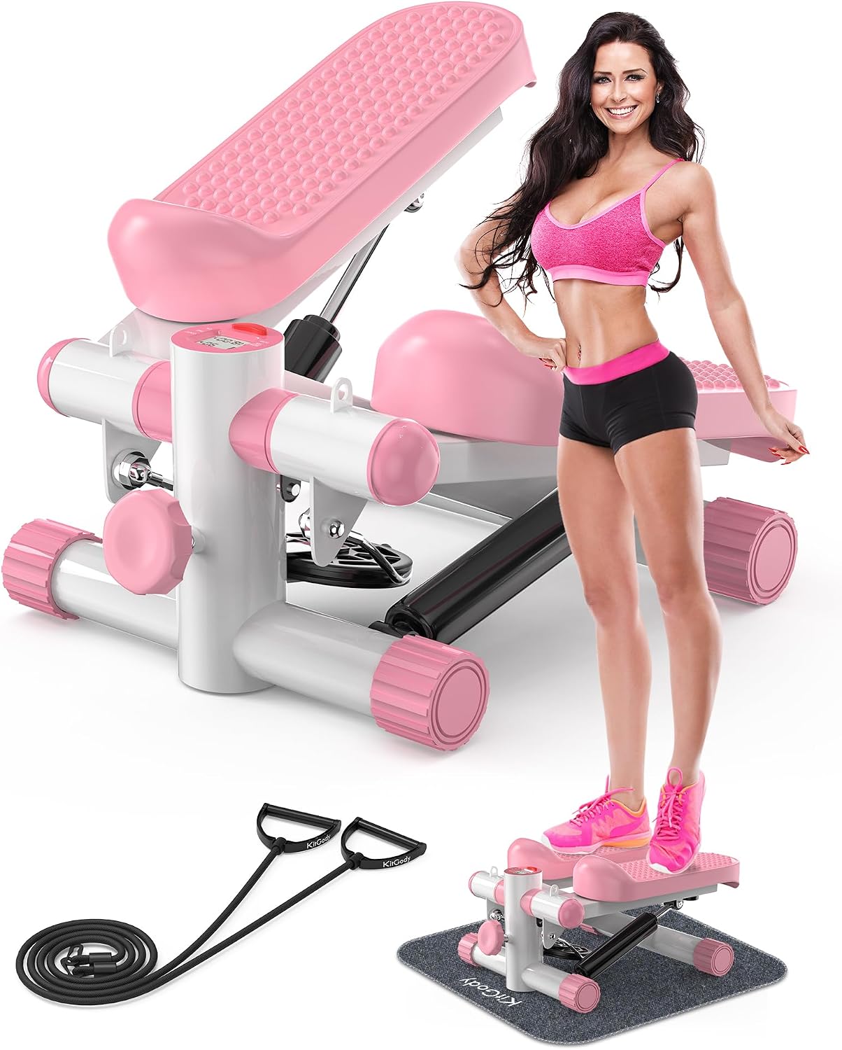 Steppers for Exercise at Home, KitGody Mini Stepper with Resistance Bands, Portable Stair Stepper for Home 330LBS Capacity, Adjustable Height Fitness Stepper Machine