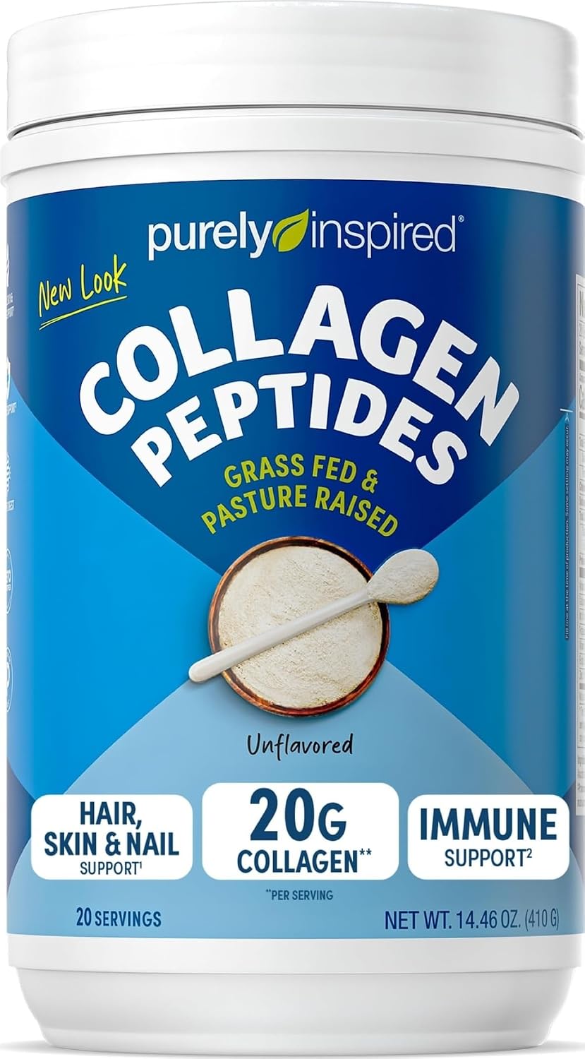 Purely Inspired Collagen Powder for Women & Men, Unflavored (20 Servings) | 20g Hydrolyzed Collagen Peptides Protein Powder – Grass-Fed & Pasture Raised Supports Hair, Nail, Skin, Bone, & Joint Health