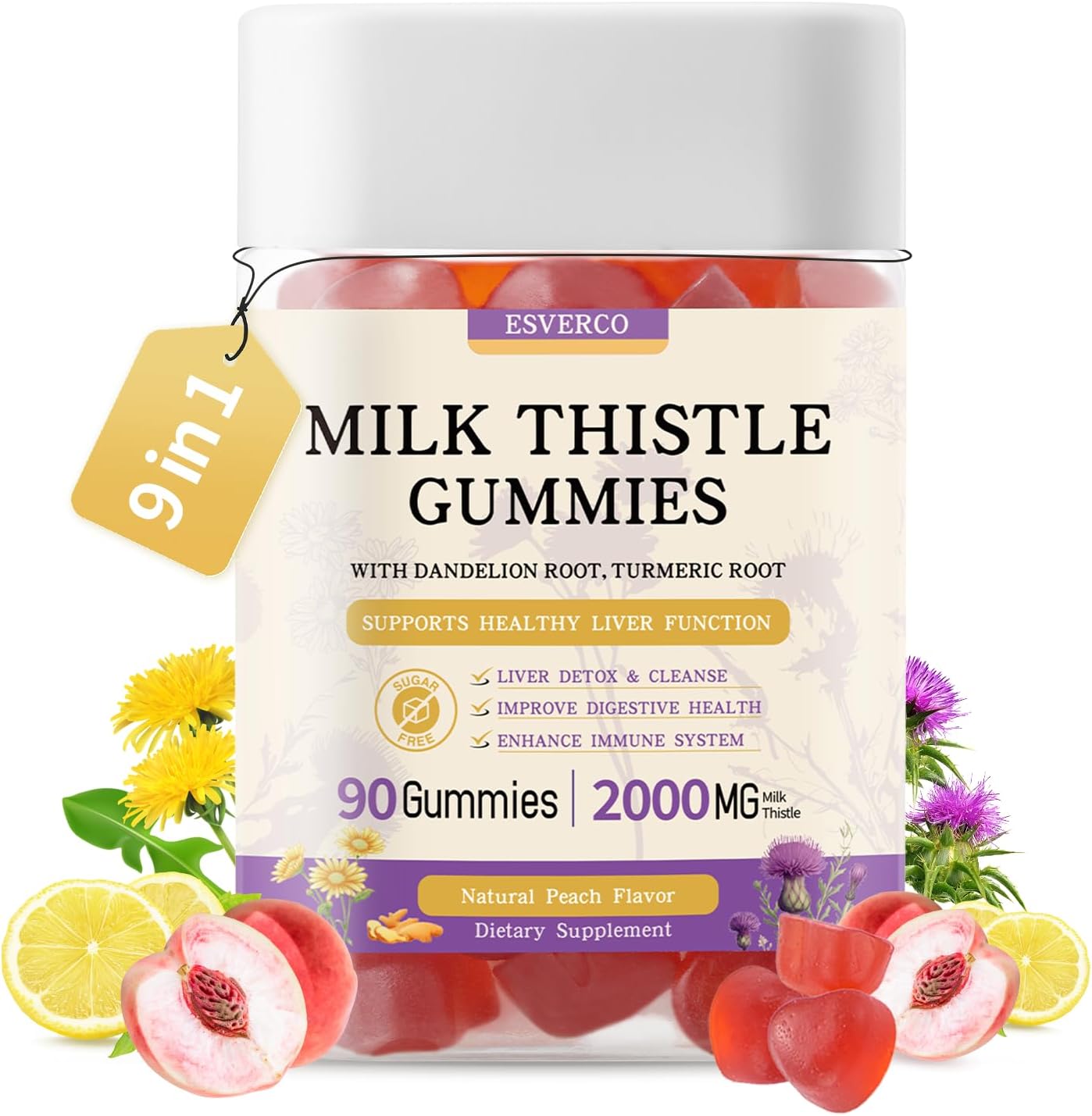 Milk Thistle Gummies, 2000mg Extract, Liver Support, 90 Count