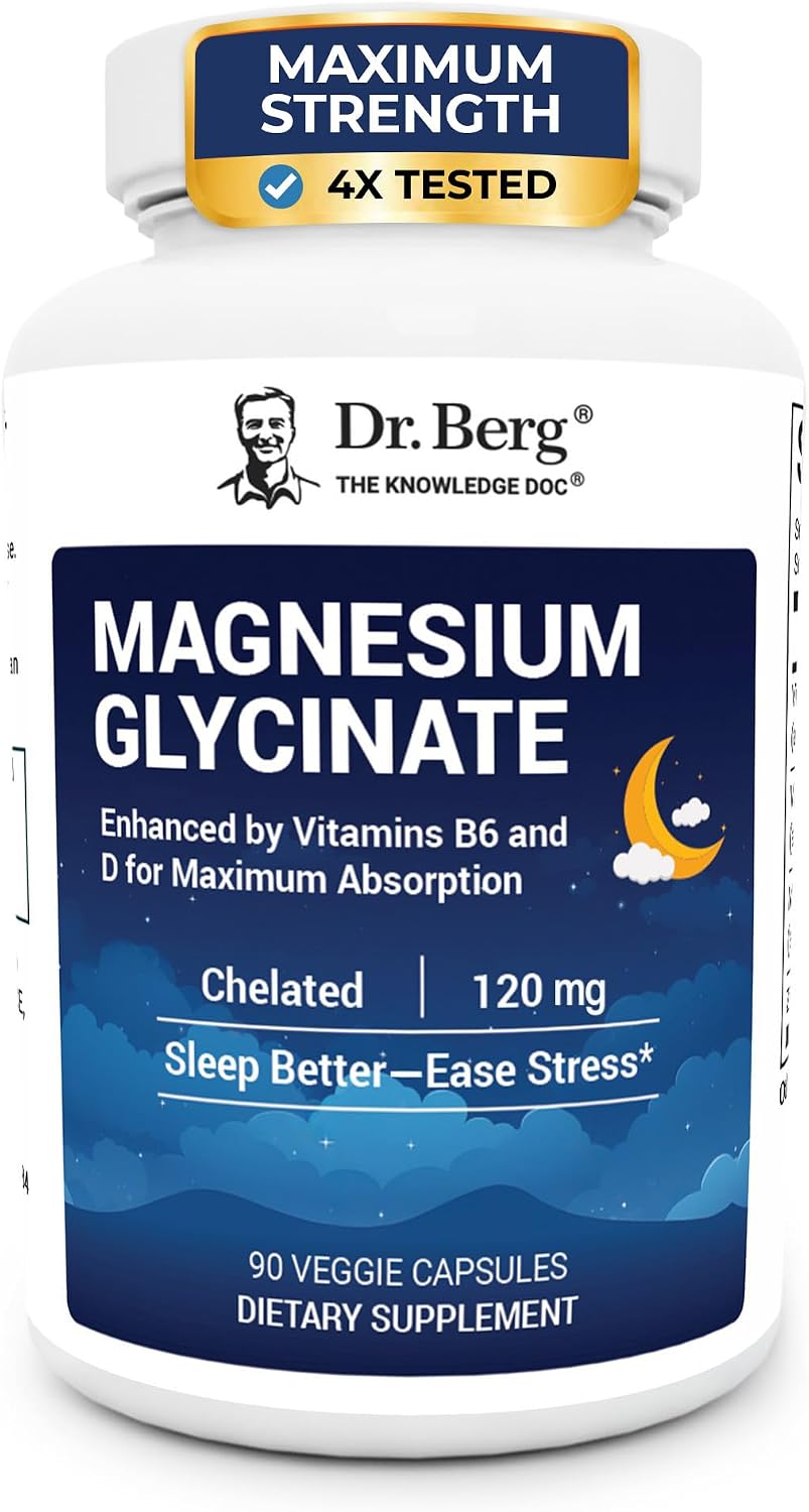 Dr. Berg Magnesium Glycinate 90ct – 4-in-1 Chelated for Muscle, Nerve, Sleep & Stress Support*– w/ D3, B6 & Zinc – 4X Lab-Tested – No Fillers – Formulated in USA, GMP-Certified