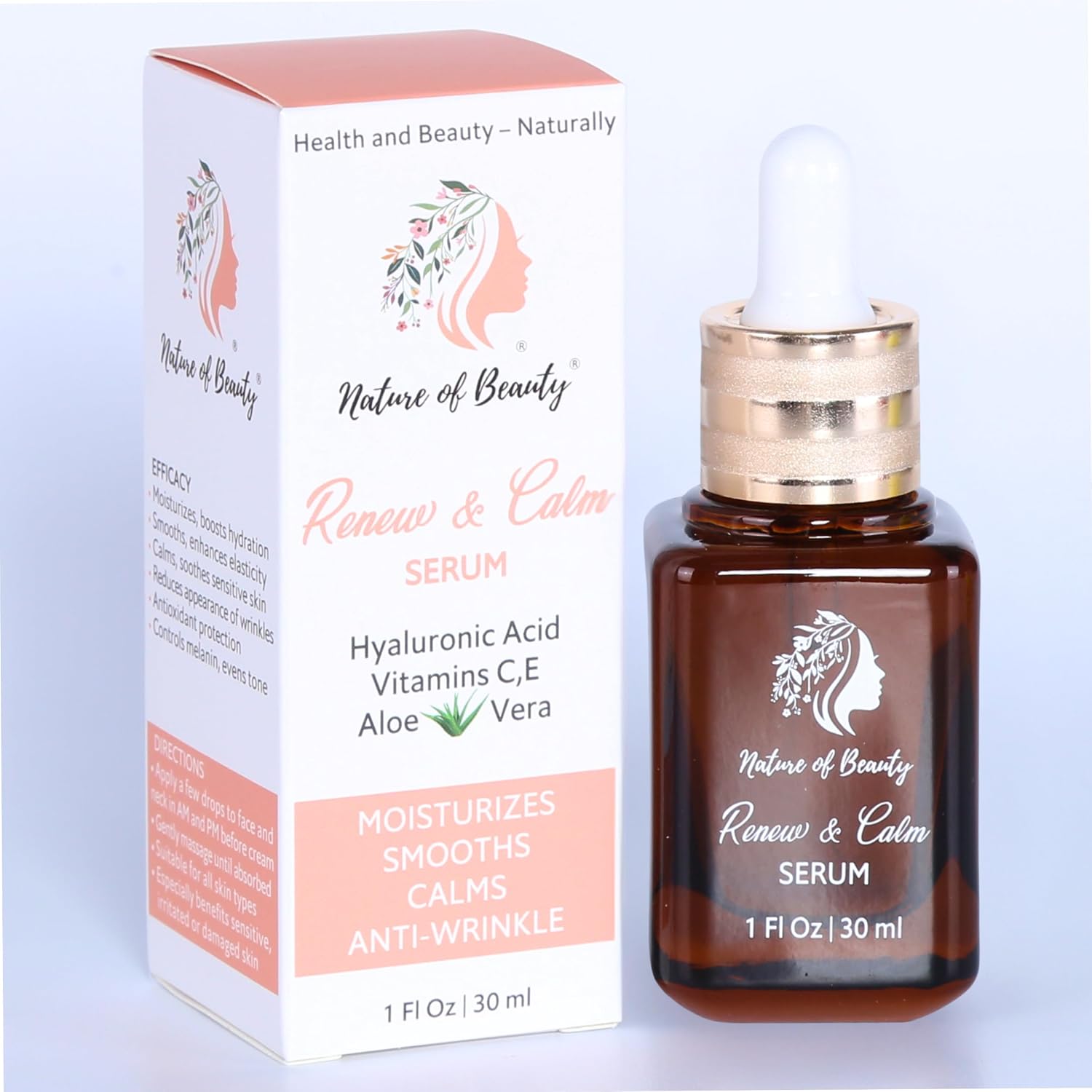 Vitamin C Serum – Hyaluronic Acid Serum for Face with Vitamins C, E & Natural Extracts – Restores, Smooths, Calms, Evens Skin Tone, Anti-Wrinkle – 1 Oz