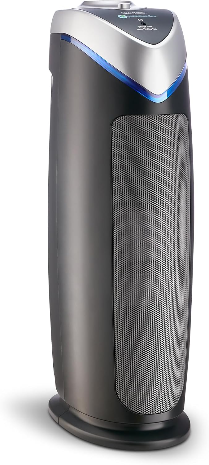 GermGuardian HEPA Air Purifier – Large Room Air Purifier for Bedroom, Office, Dorm, and Home – Filters Pet Dander, Dust, Pollen, Smoke, Scents – AC4825E – 22″ Tower – Gray