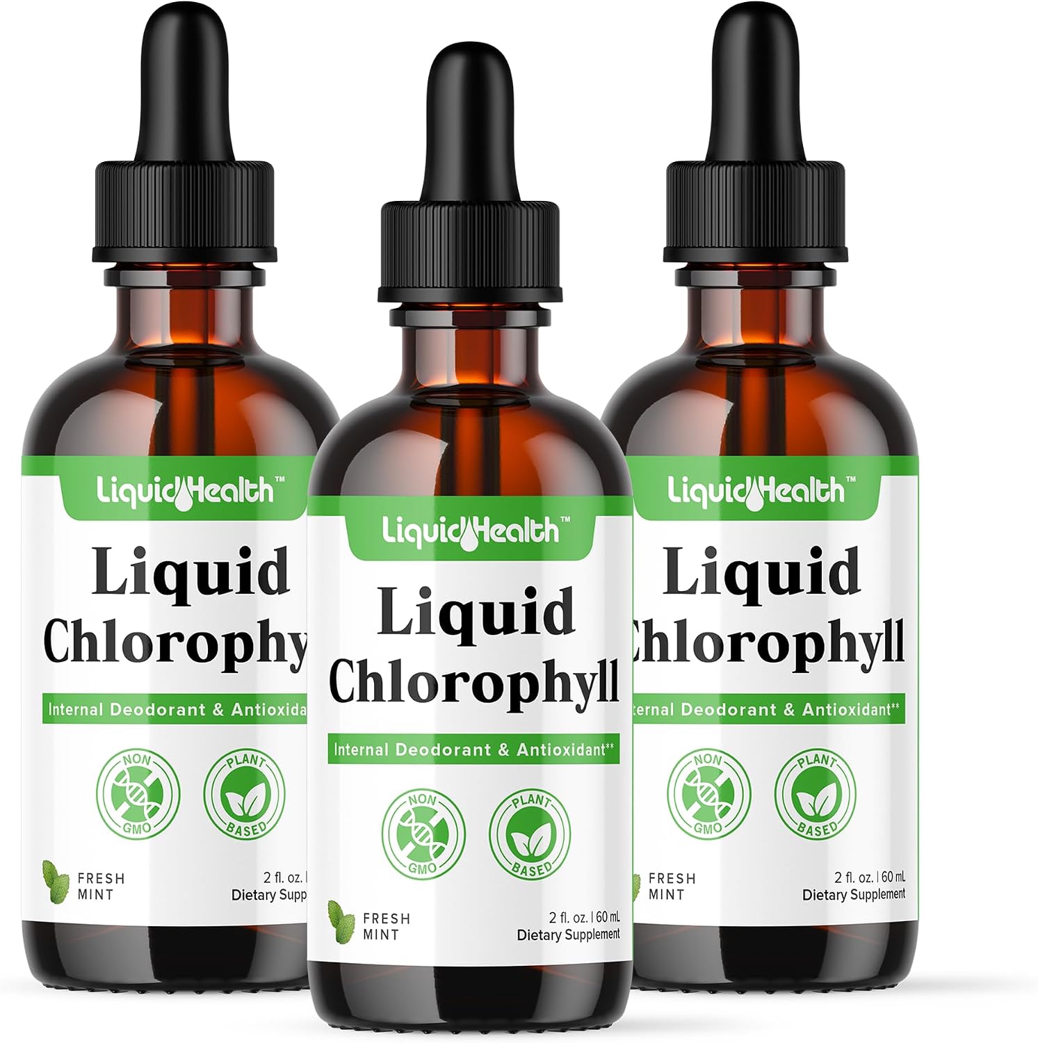 LIQUIDHEALTH Liquid Chlorophyll Drops – Internal Deodorizer, Antioxidants, Liver Detox, Immune Support, Relieve Bad Breath, Reduce Appetite, Collagen for Hair & Skin Health – Vegan, Non-GMO (3 Pack)