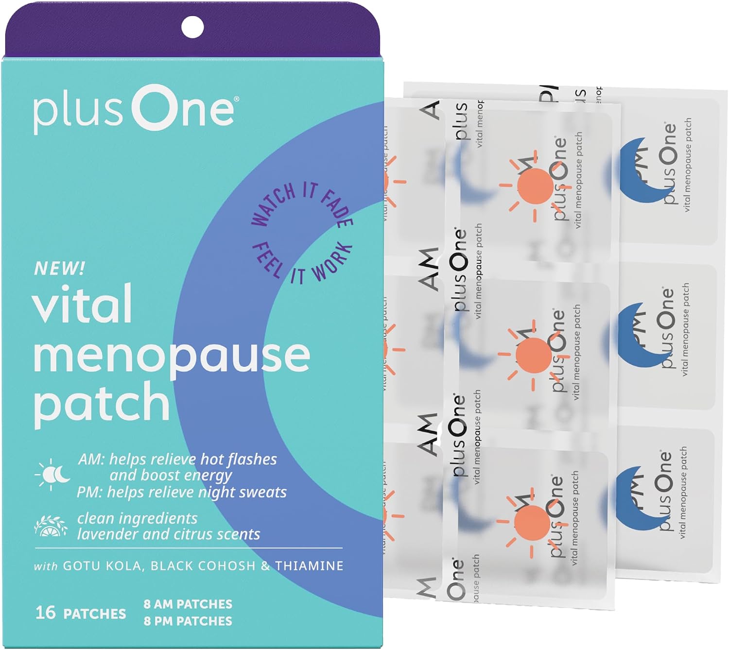 plusOne Vital Menopause Patches AM & PM, Hot Flash Night Sweat Support 16ct