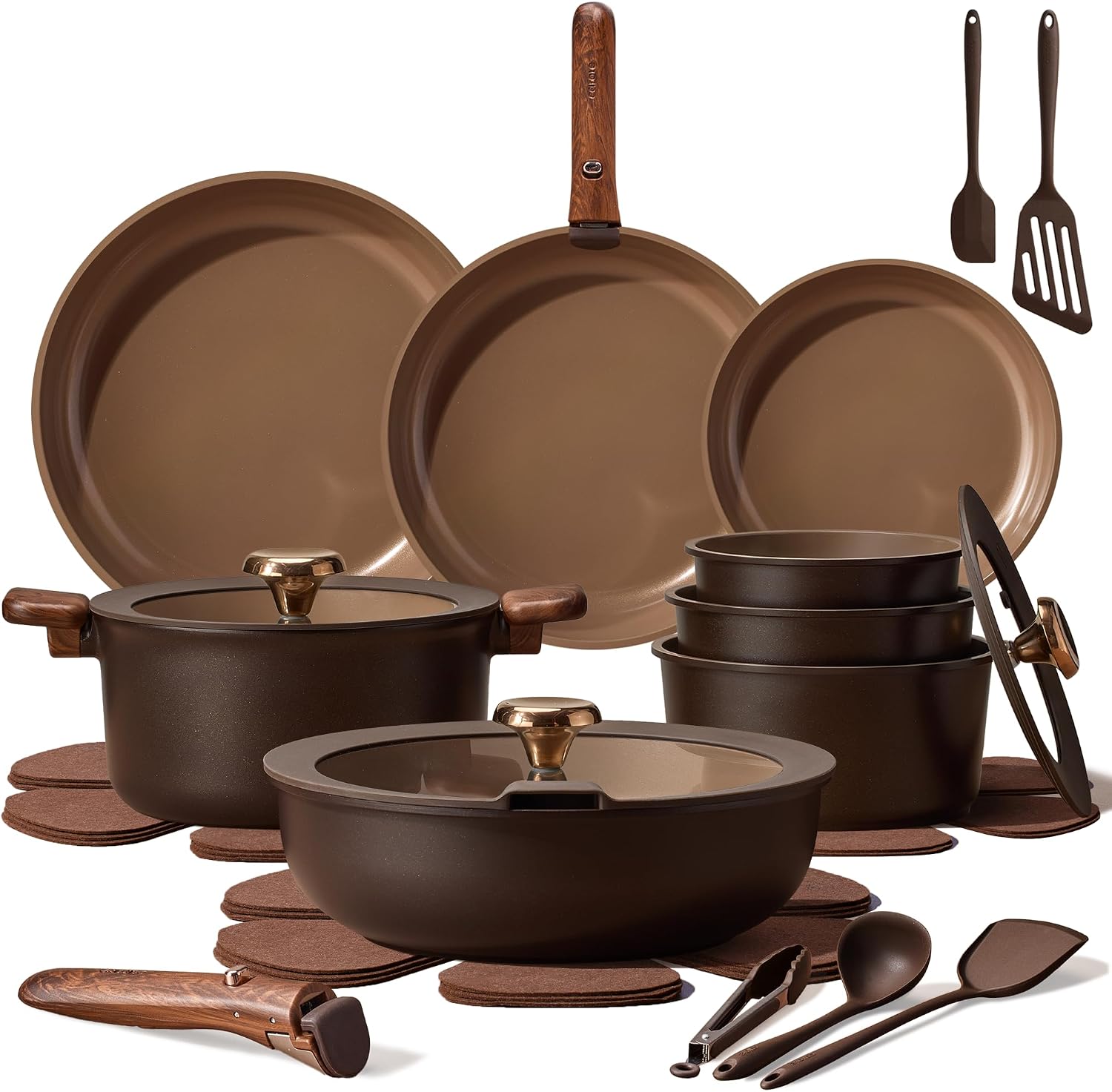 CAROTE 25pcs Ceramic Cookware Set, Pots and Pans Set with Detachable Handle
