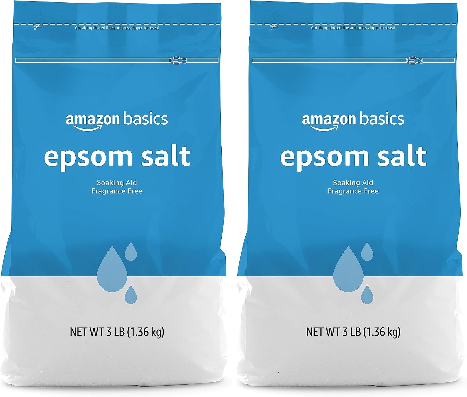 Amazon Basics Epsom Salt Soak, Unscented, Magnesium Sulfate USP, Muscle and Feet Relaxation, Resealable Bag, 3 Pound (Pack of 2)