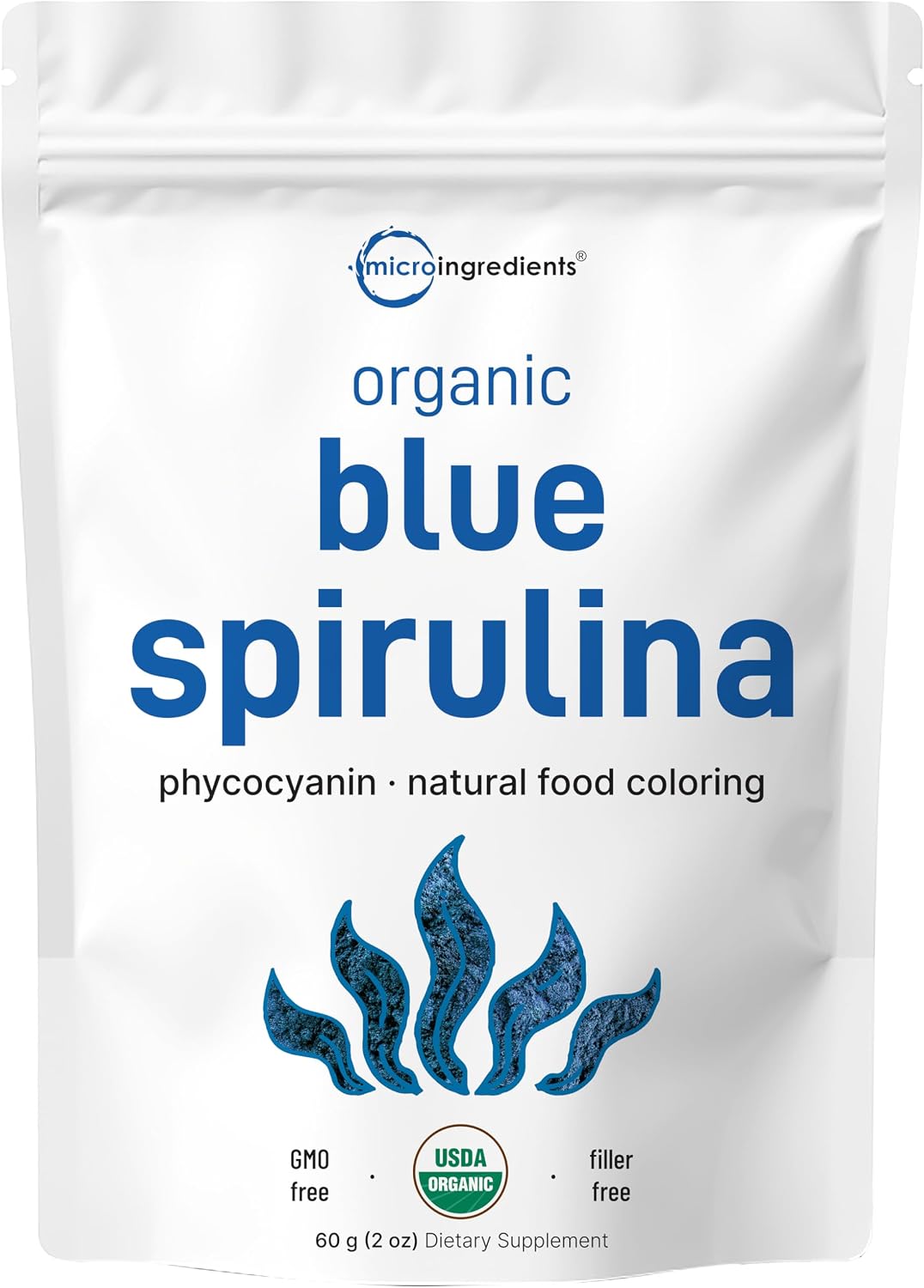 Organic Blue Spirulina Powder (Phycocyanin Extract), 60 Servings – No Fishy Smell, 100% Vegan Protein from Blue-Green Algae, Natural Luminous Food Coloring for Smoothies, Baking, Drinks & Cooking