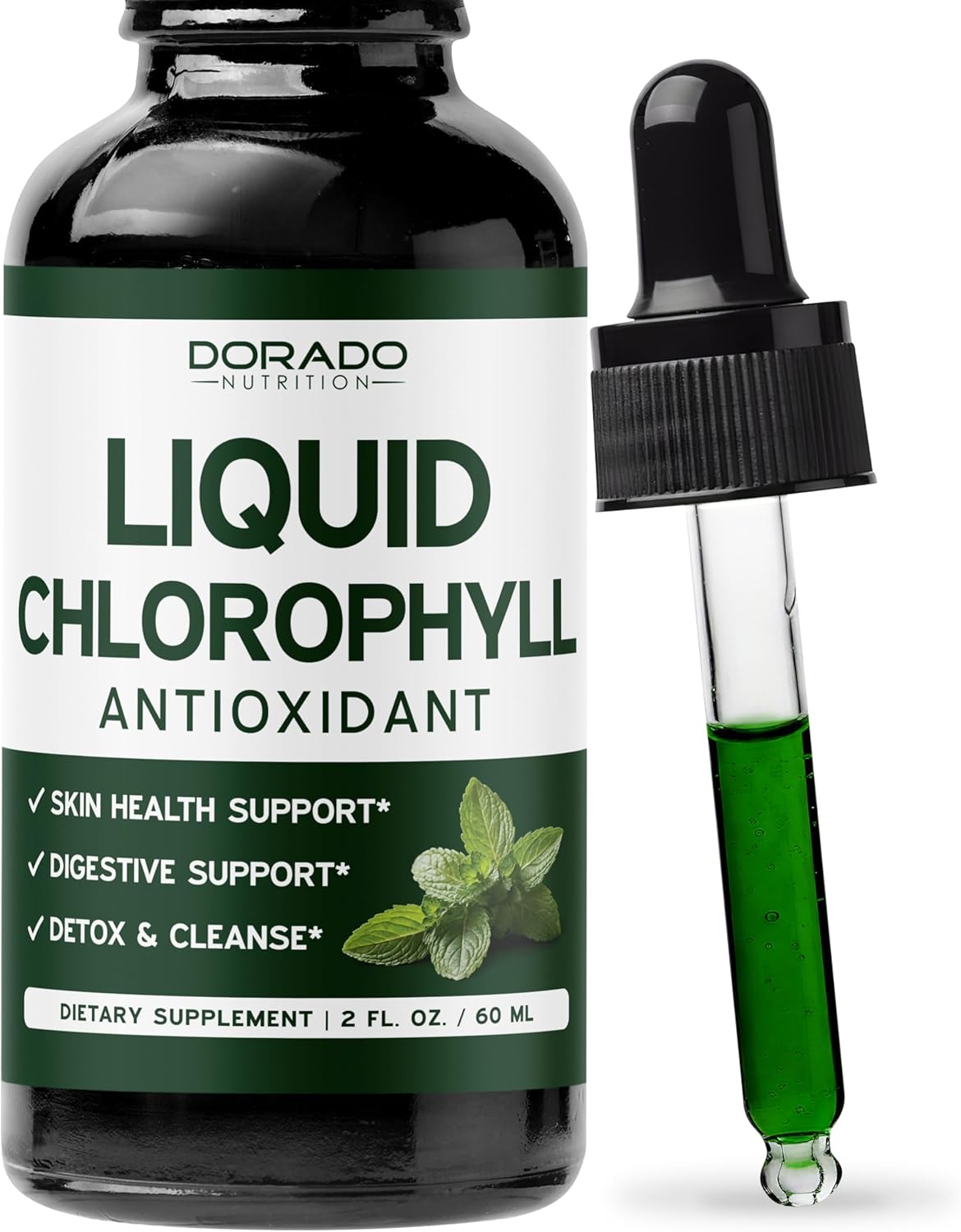 Chlorophyll Liquid Drops (60 ml) Premium Liquid Chlorophyll Drops for Skin Health and Digestive Support – Chlorophyllin Supplement for Women and Men Body Detox – Third Party Tested – Made in USA