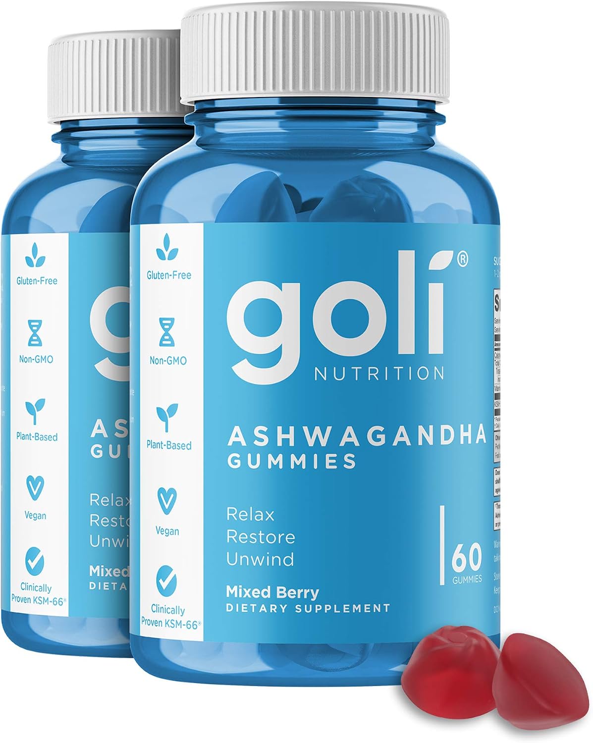 Goli Ashwagandha & Vitamin D Gummy 120 Count – Relax. Restore. Unwind. (Mixed Berry, KSM-66, Vegan, Plant Based, Non-GMO, Gluten-Free & Gelatin Free), Pack of 2
