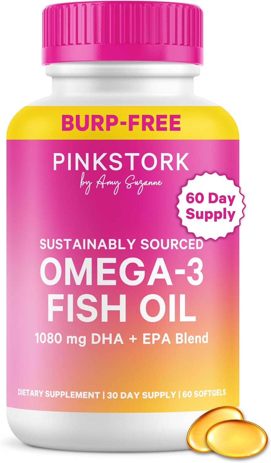 Pink Stork Omega 3 Fish Oil Supplements for Women, 60 Softgels
