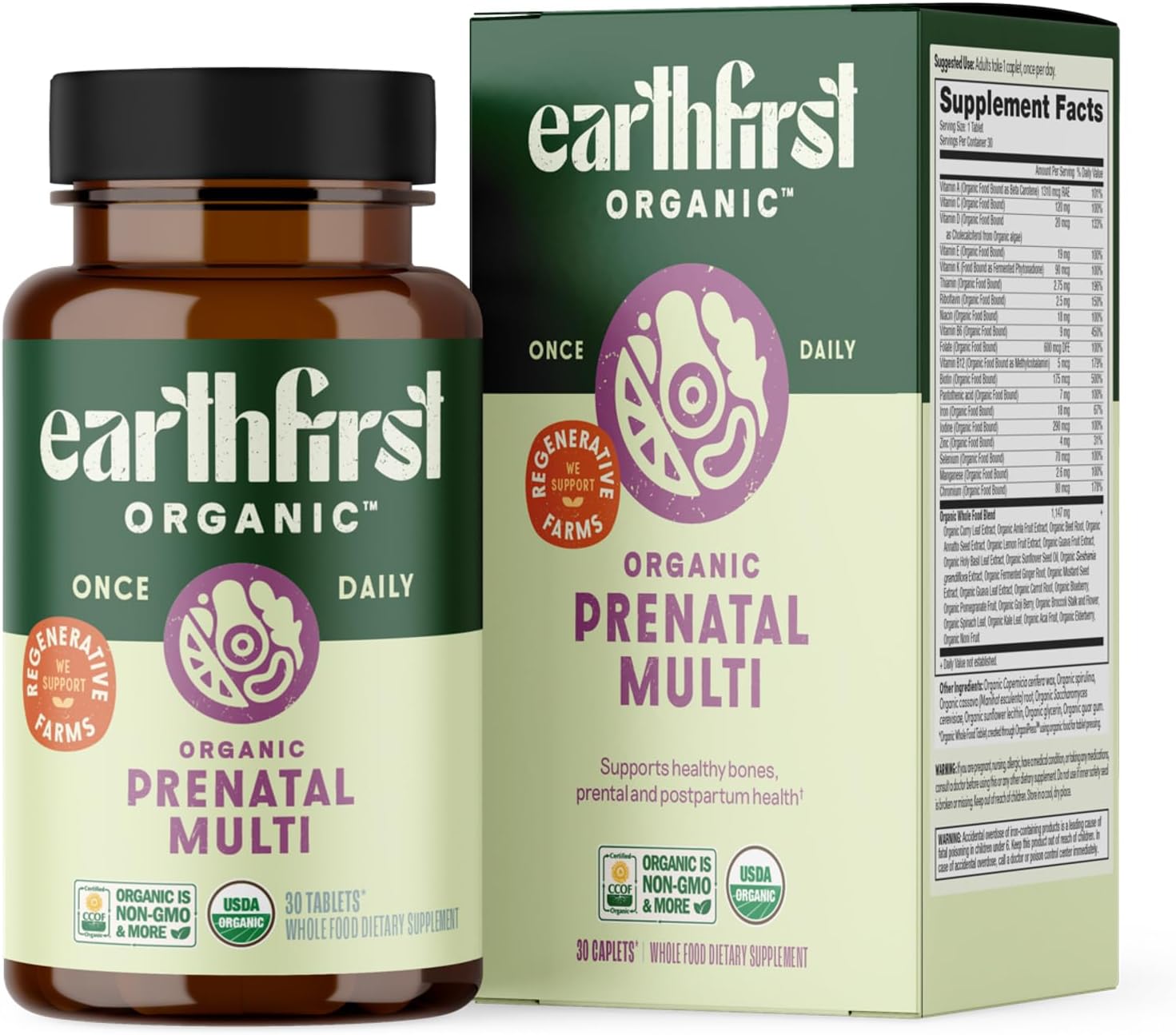 Prenatal Organic Multivitamin, Methylated B12, Iron 30ct