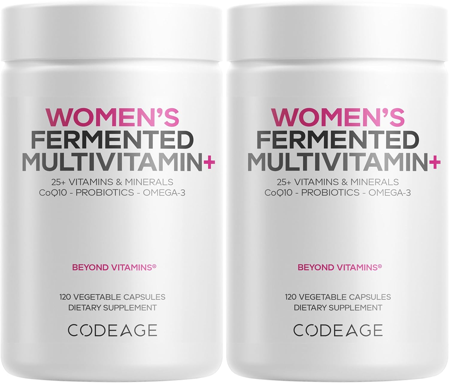 Codeage Women’s Daily Multivitamin, 25+ Vitamins & Minerals, 2-Pack | Women’s fermented multivitamin with 25+ whole-food vitamins and minerals, omega-3, boron and probiotics. Two-pack.
