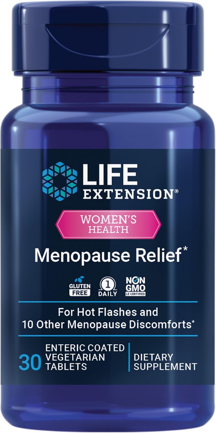 Life Extension Menopause Relief – Siberian Rhubarb, Menopause Supplement for Women, Ease hot Flashes, Mood Swings, Night Sweats Relief, Hormone-Free, Gluten-Free, Non-GMO, Vegetarian, 30 Tablets
