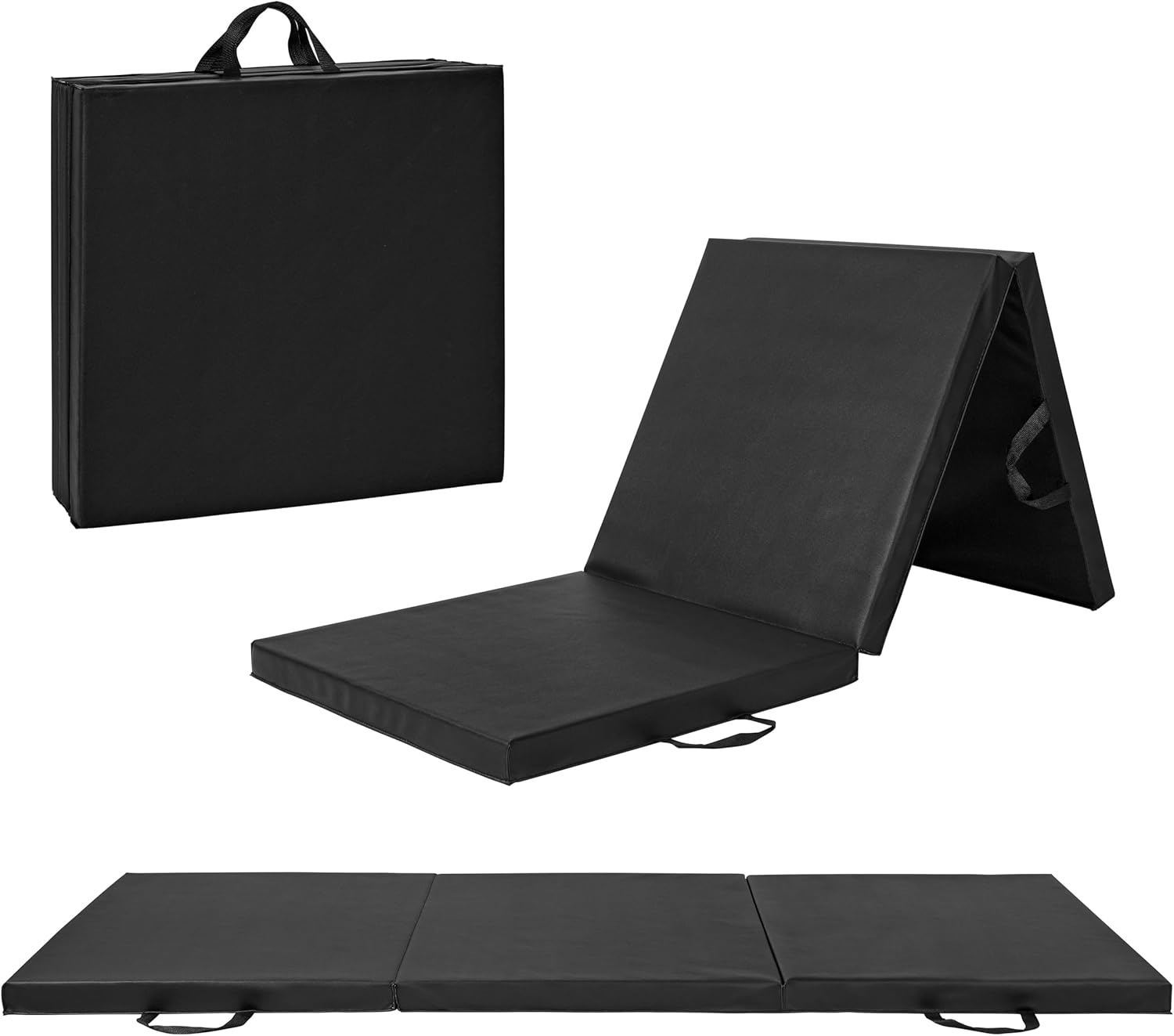 CAP Barbell Folding Exercise Mat – Durable, Anti-Tear, Thick Padding for Fitness, Aerobics, Gymnastics & Home Workouts. 72″L x 24″W x 2″Thick. BLACK